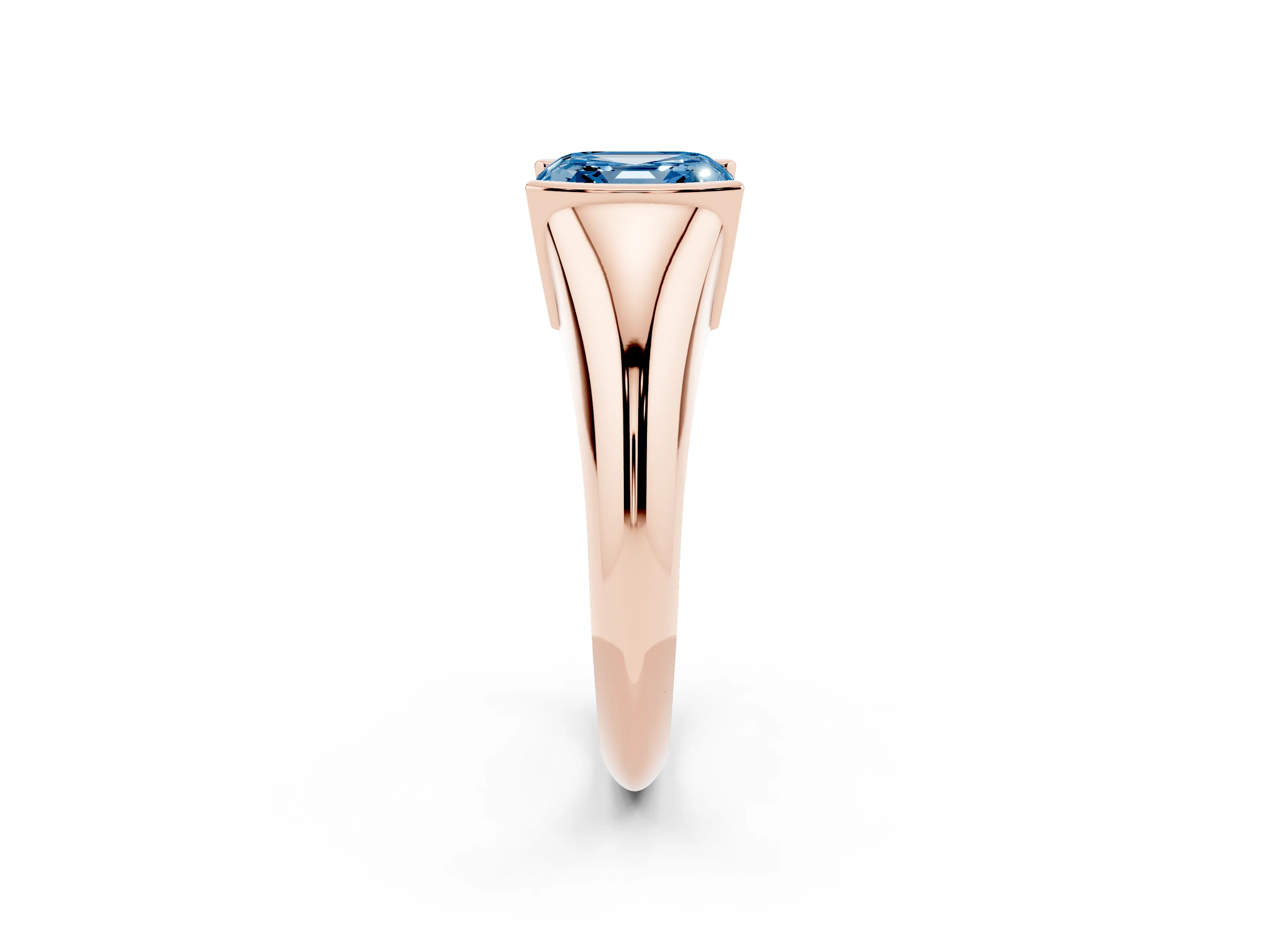 Fancy Blue Asscher Cut Diamond Solitaire Tension Set Ring Set in Rose gold