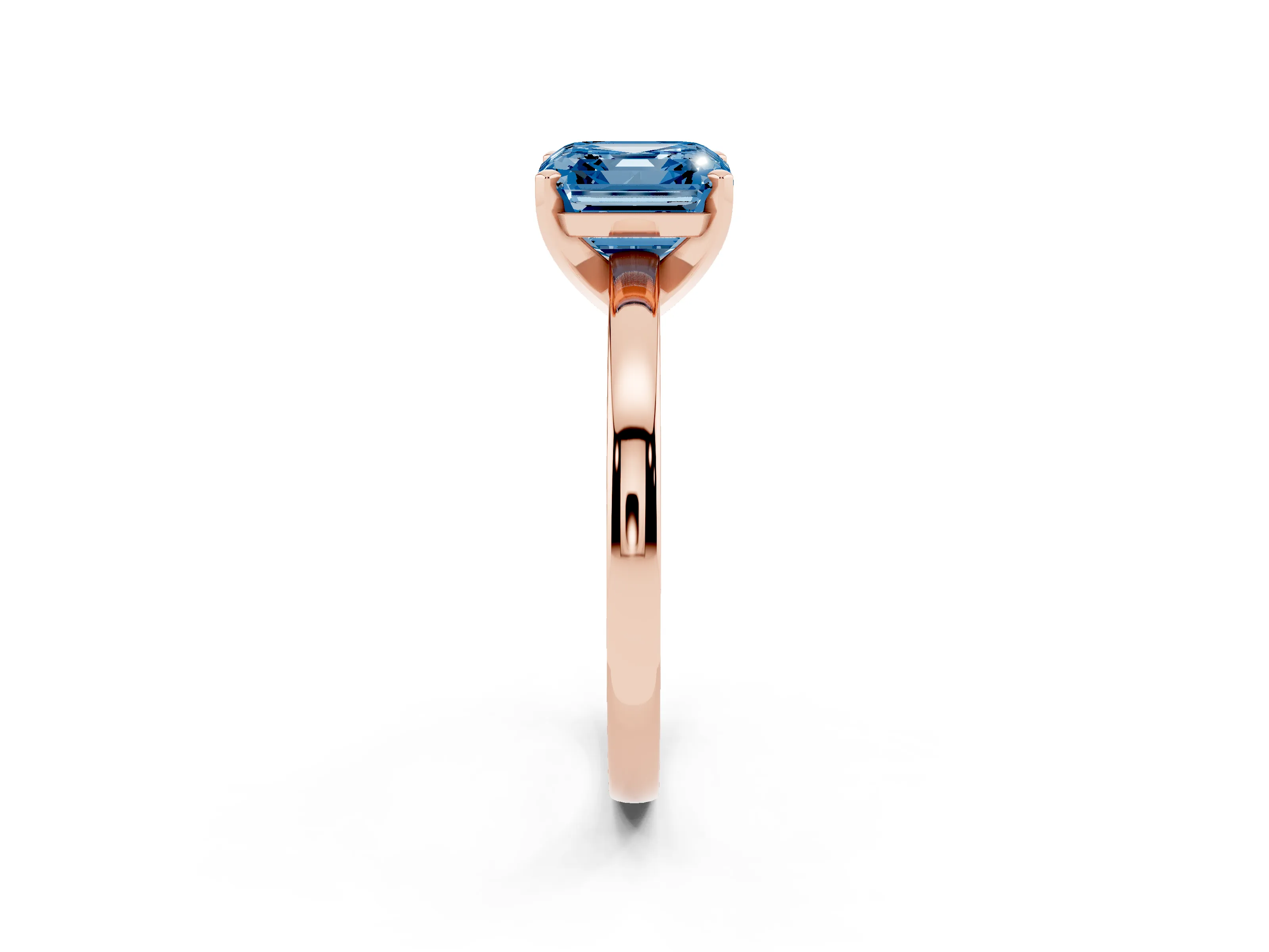 Fancy Blue Asscher Cut Diamond Solitaire Engagement Ring Set in Rose gold with Prong Setting on a Classic Band