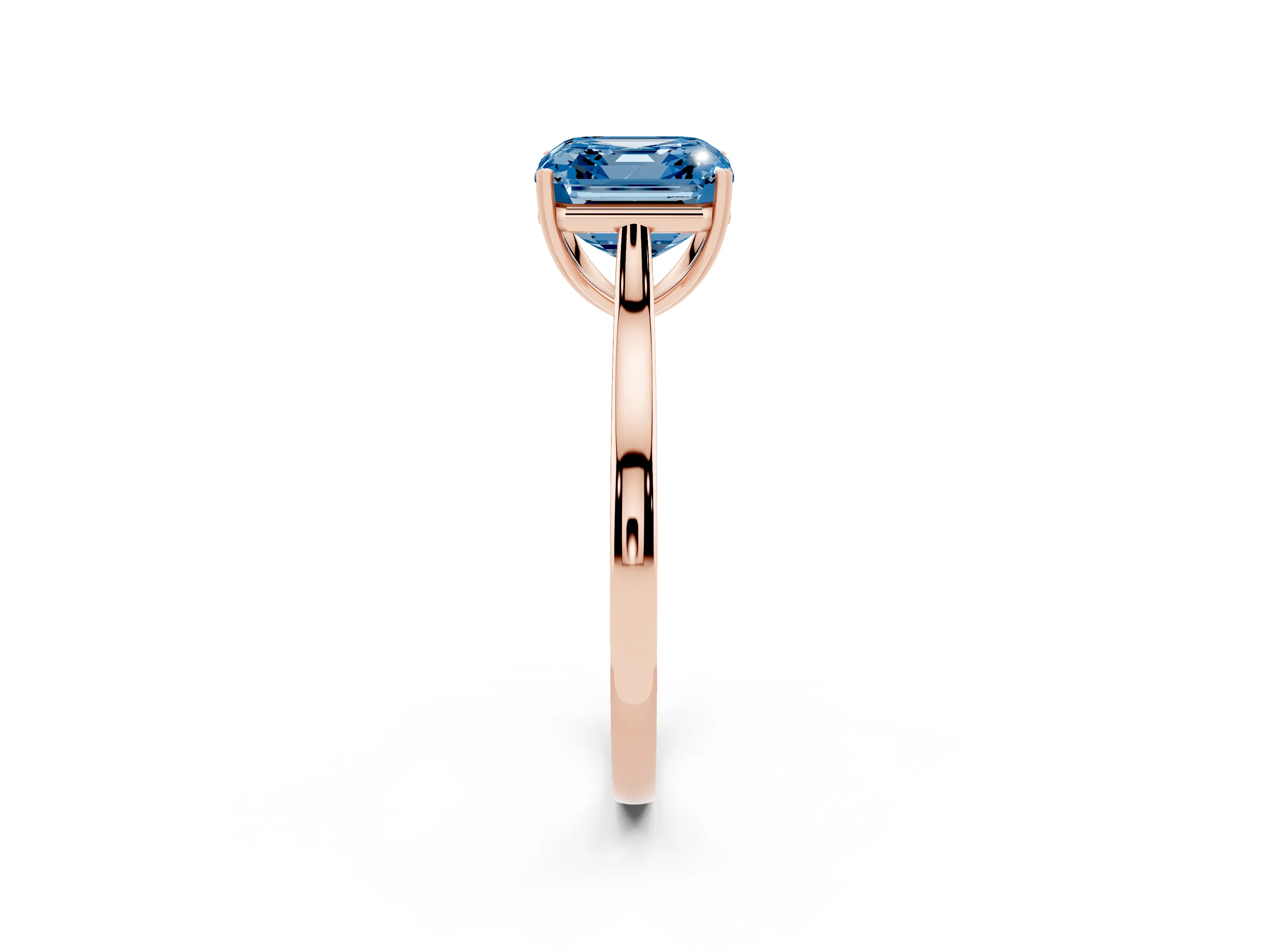 Fancy Blue Asscher Cut Diamond Solitaire Heart Prong Engagement Ring Set in Rose gold with Tapered Band