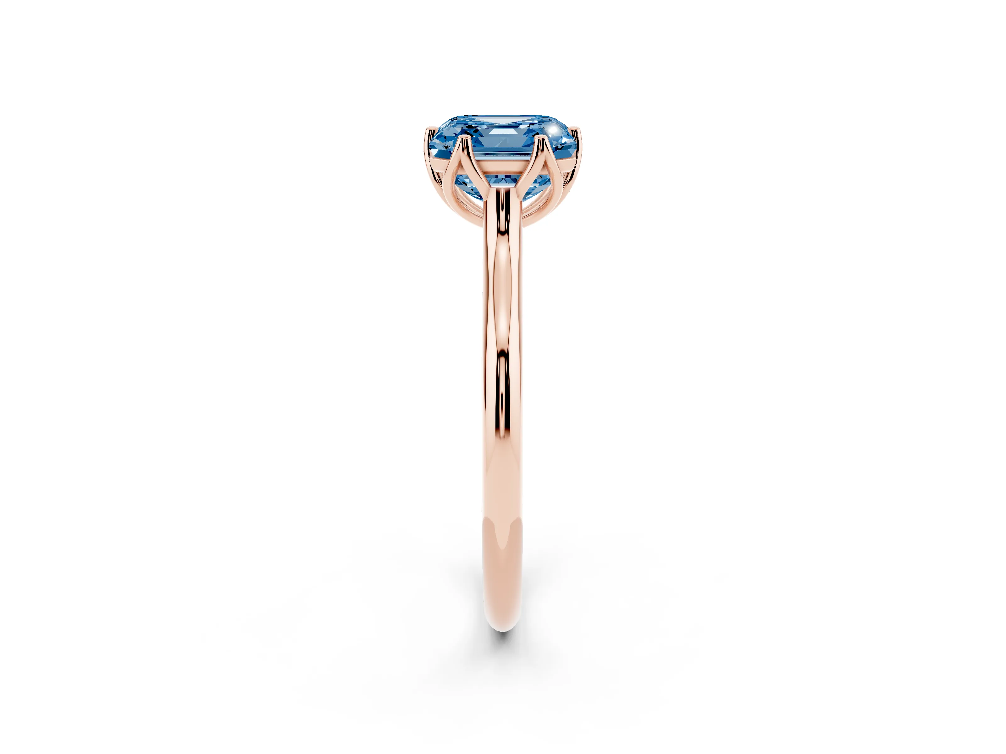 Fancy Blue Asscher Cut Diamond Solitaire Cathedral Ring Set in Rose gold with Prong Setting