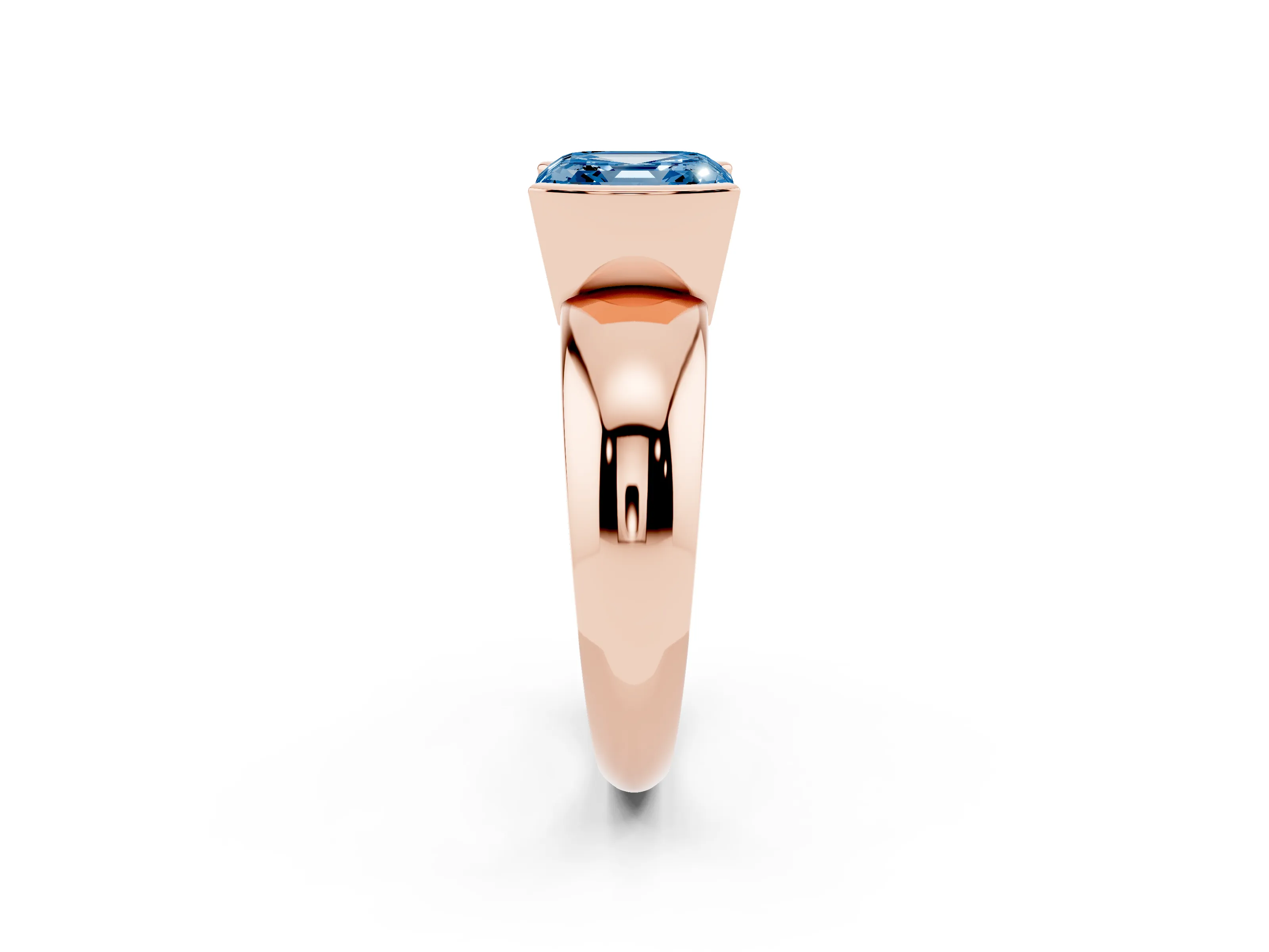 Fancy Blue Asscher Cut Diamond Solitaire Tension Set Ring Set in Rose gold with Wide Band
