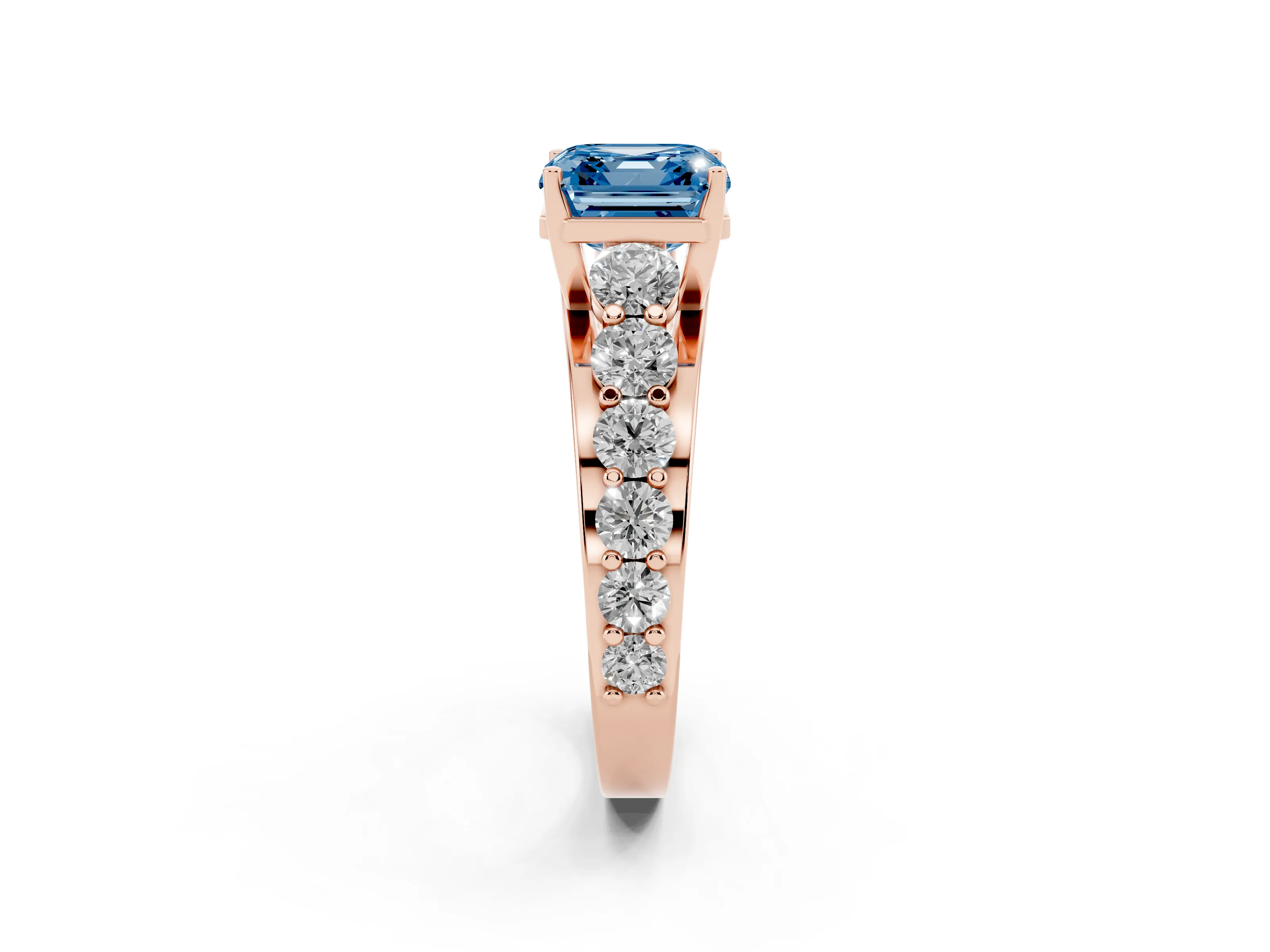Fancy Blue Asscher Cut Diamond Pavé Engagement Ring Set in Rose gold with Prong Setting
