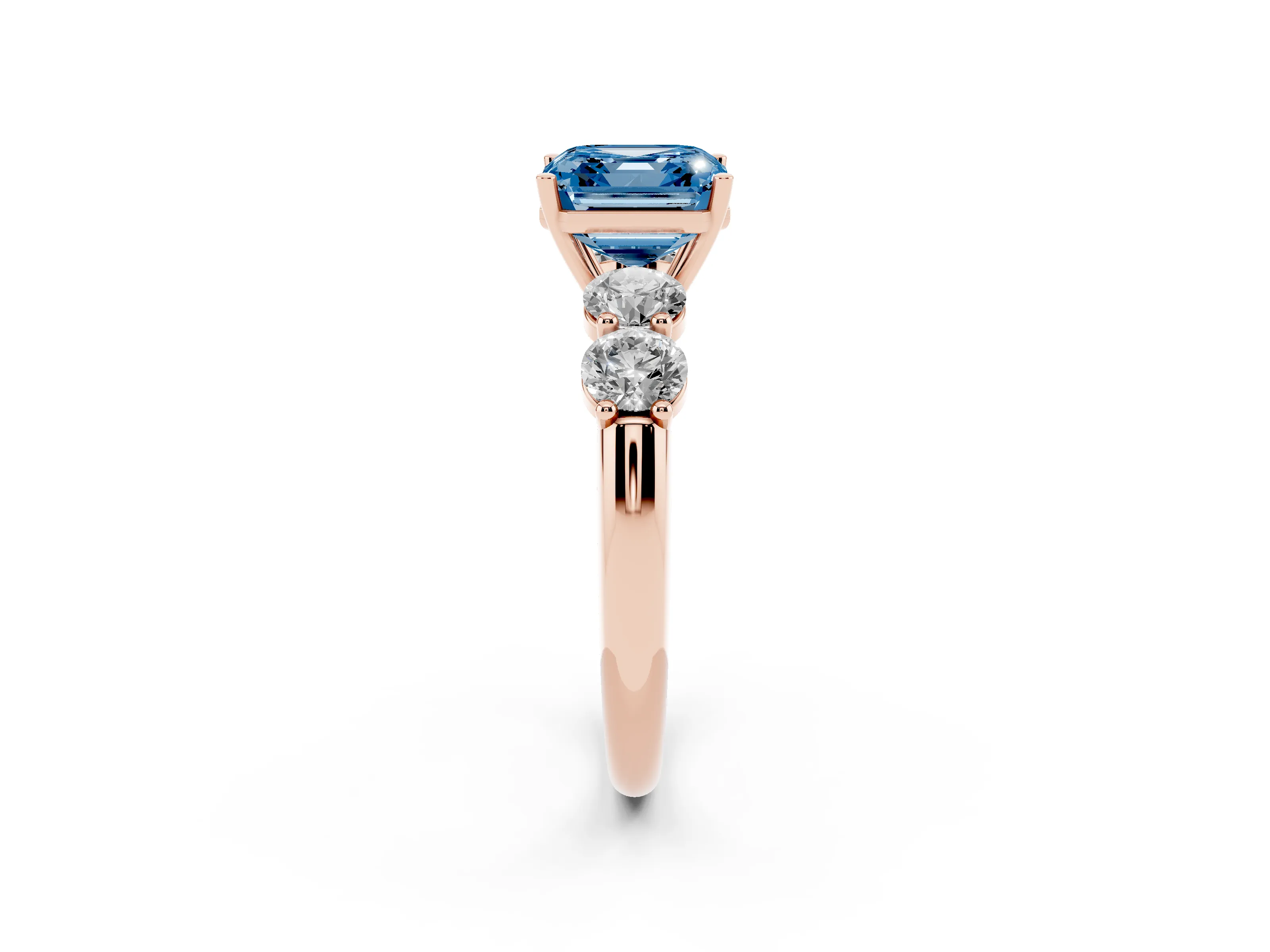 Fancy Blue Asscher Cut Diamond Five-Stone Prong Set Ring Set in Rose gold with Classic Band