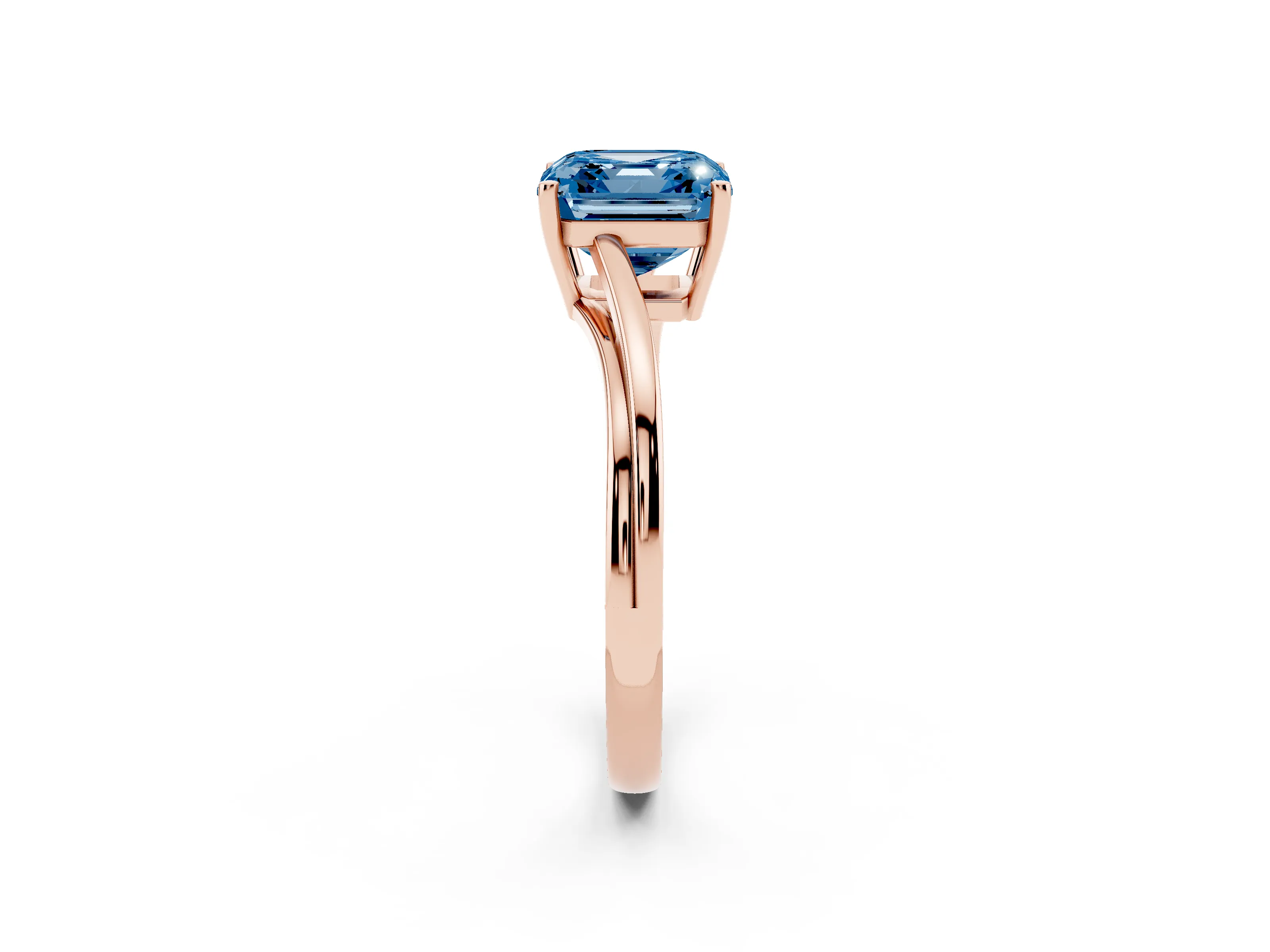 Fancy Blue Asscher Cut Diamond Solitaire Twist Band Ring Set in Rose gold with Prong Setting