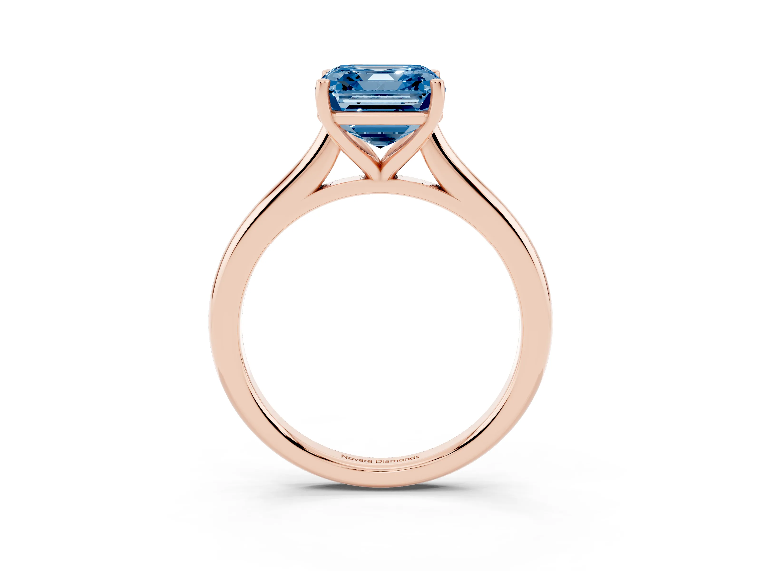 Fancy Blue Asscher Cut Diamond Solitaire Ring Set in Rose gold with Cathedral Band and Prong Setting