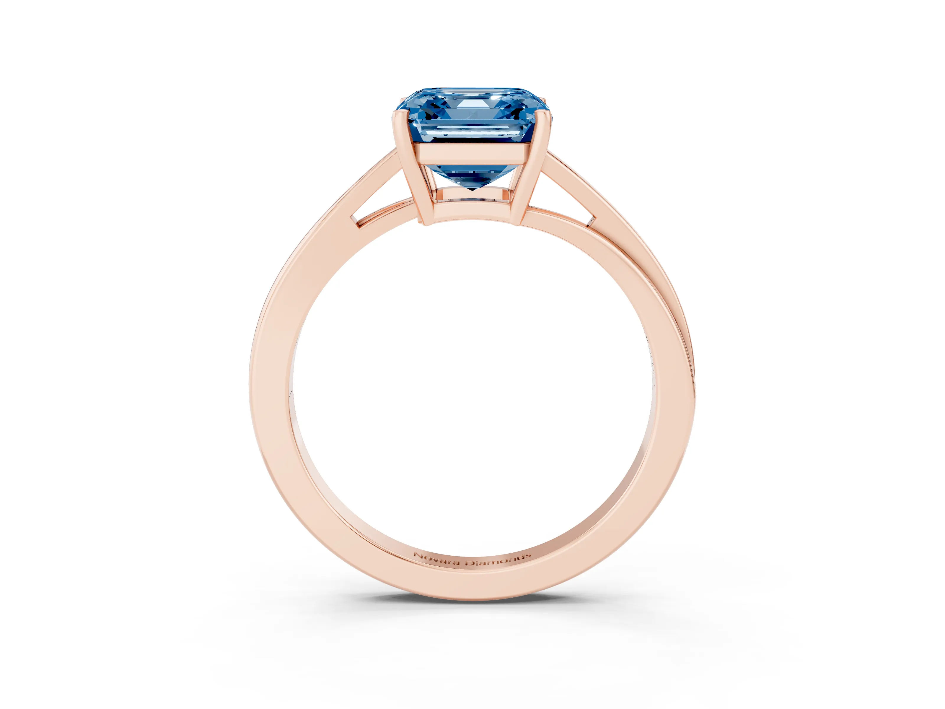 Fancy Blue Asscher Cut Diamond Solitaire Twist Band Ring Set in Rose gold with Prong Setting