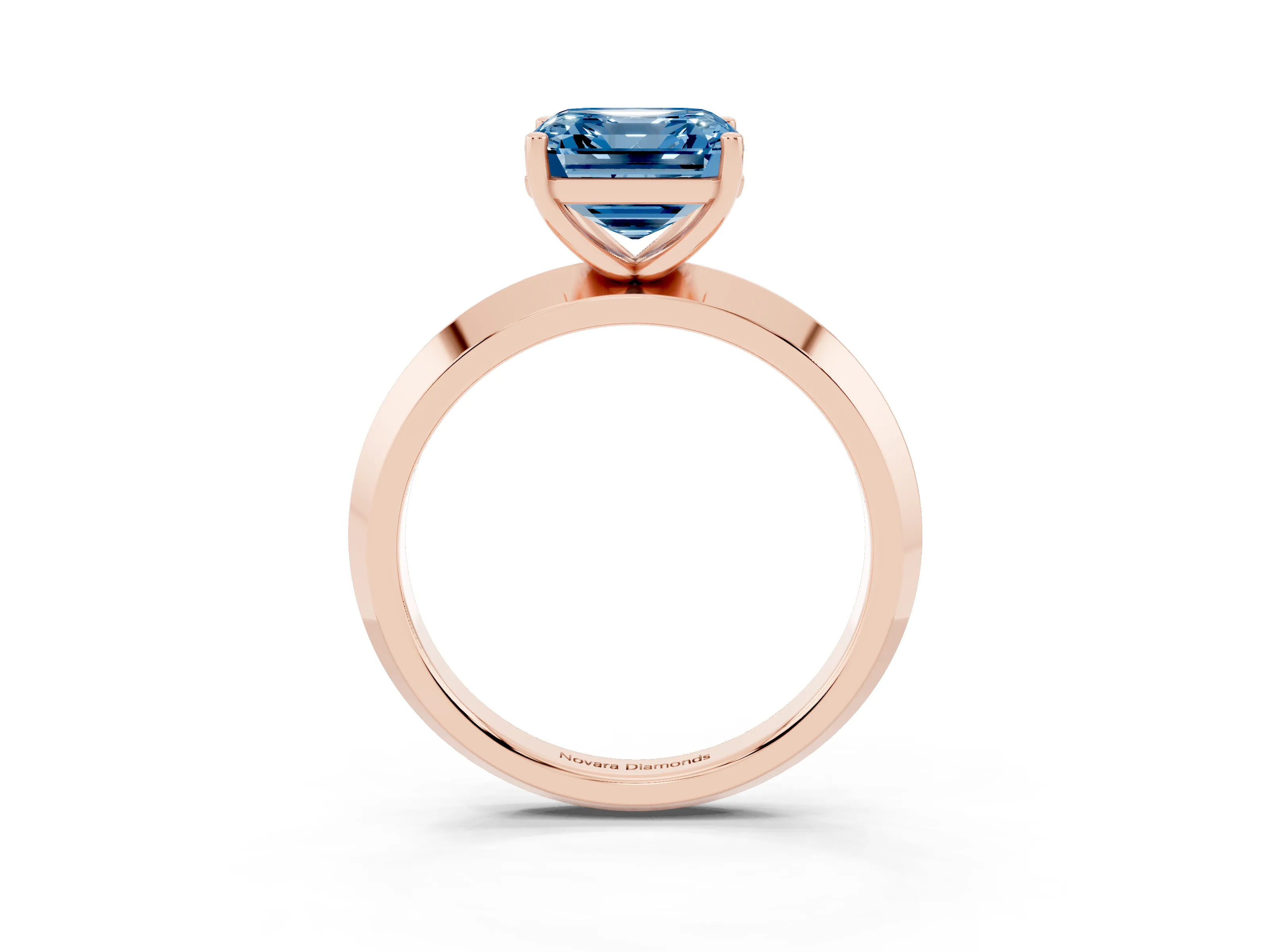 Fancy Blue Asscher Cut Diamond Solitaire Engagement Ring Set in Rose gold with Flat Band and Prong Setting