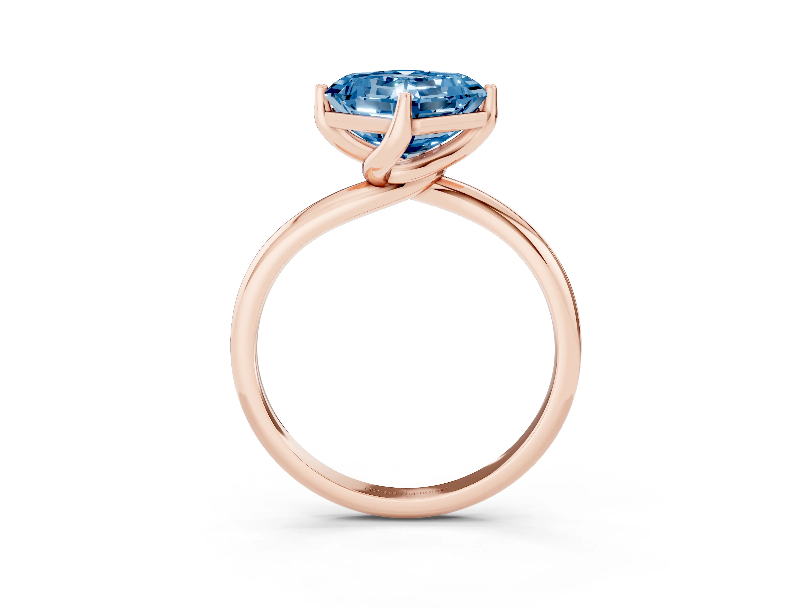 Fancy Blue Asscher Cut Diamond Solitaire Engagement Ring Set in Rose gold with Classic Plain Band