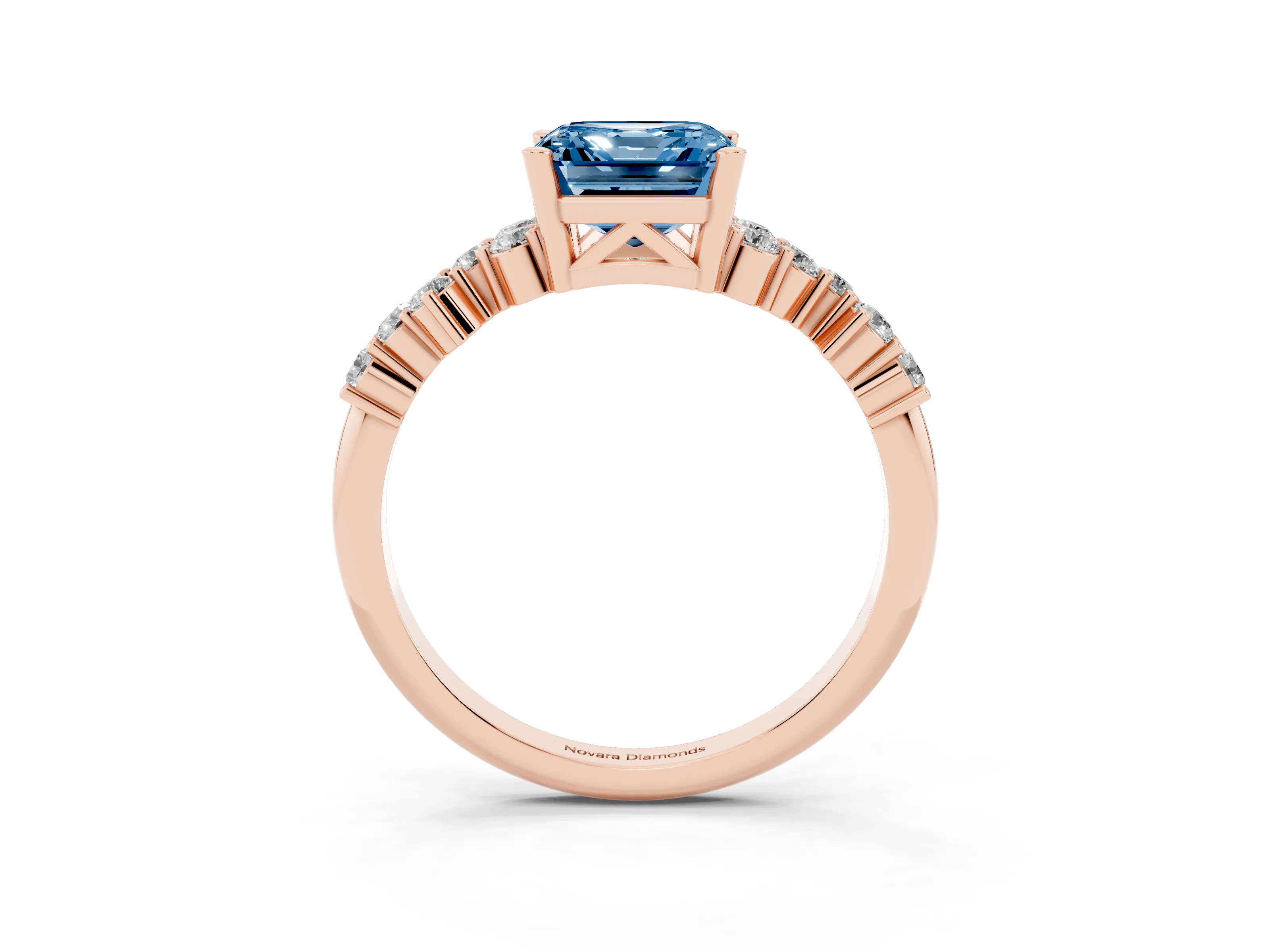 Fancy Blue Asscher Cut Diamond Ring Set in Rose gold with Scattered Round Accents