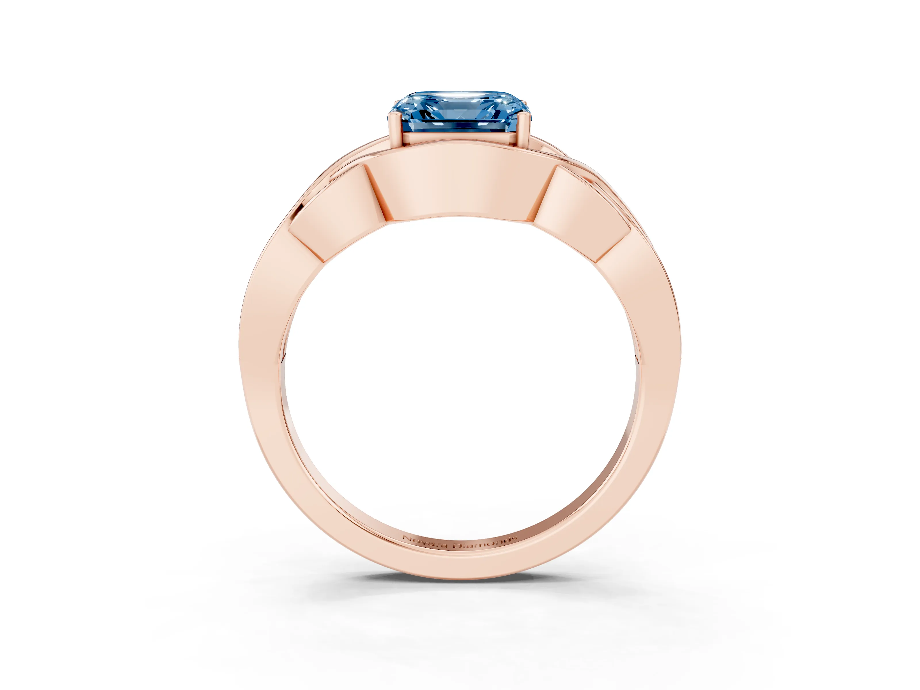 Fancy Blue Asscher Cut Diamond Solitaire Ring Set in Rose gold with Intertwined Band