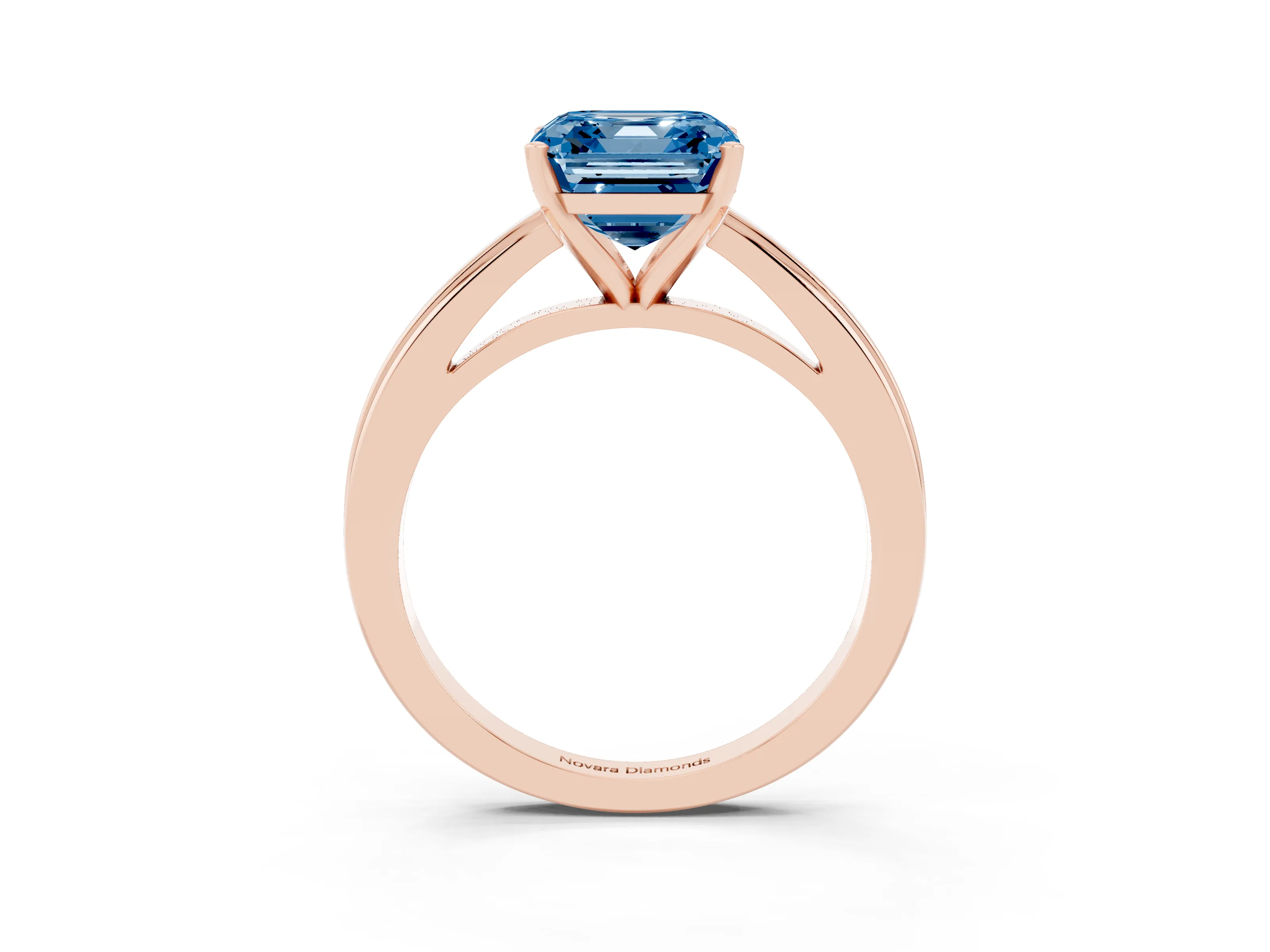 Fancy Blue Asscher Cut Diamond Solitaire Ring Set in Rose gold with Prong Setting and Classic Band