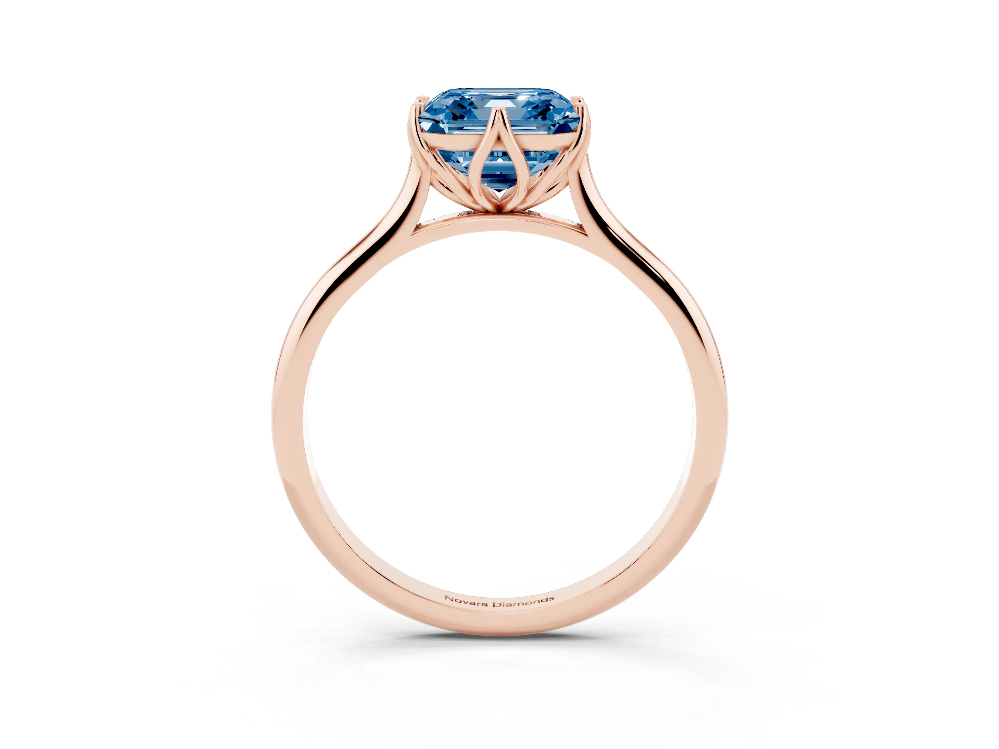 Fancy Blue Asscher Cut Diamond Solitaire Cathedral Ring Set in Rose gold with Prong Setting