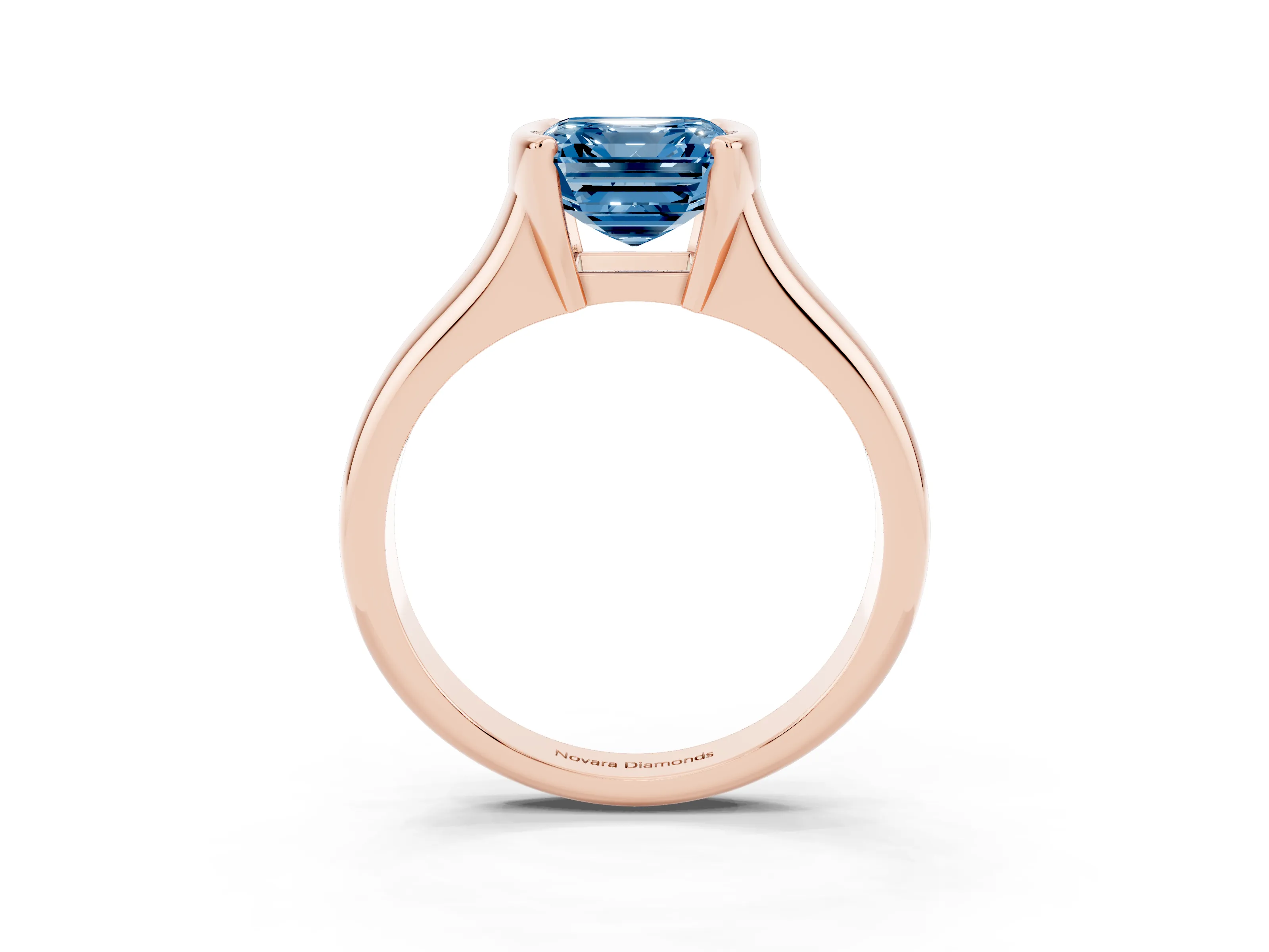 Fancy Blue Asscher Cut Diamond Solitaire Tension Set Ring Set in Rose gold with Split Shank Band