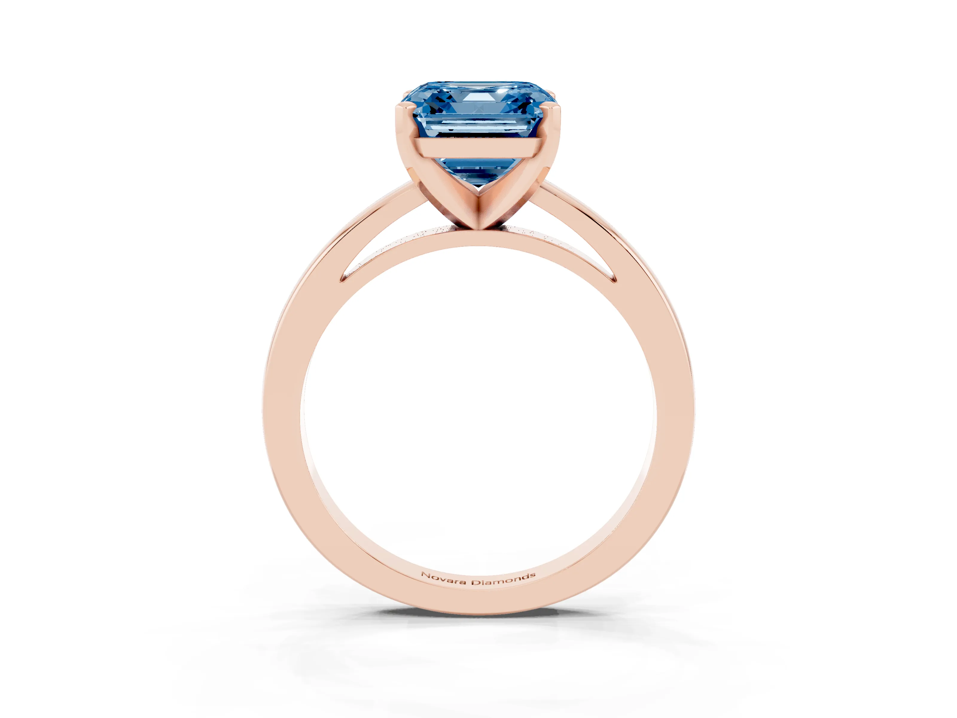 Fancy Blue Asscher Cut Diamond Solitaire Engagement Ring Set in Rose gold with Prong Setting on a Classic Band
