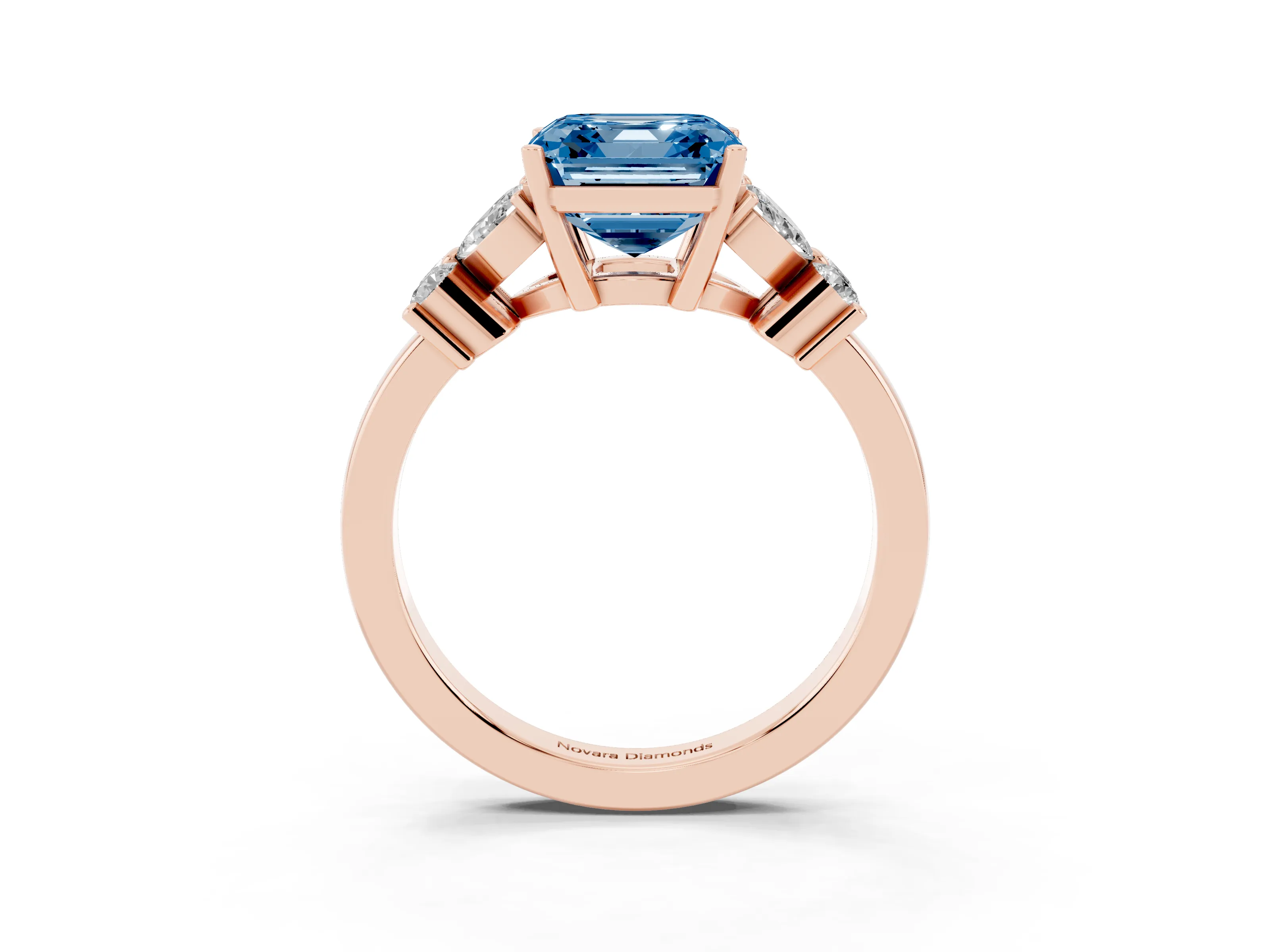Fancy Blue Asscher Cut Diamond Floral Cluster Ring Set in Rose gold with Marquise Petals and Prong Setting
