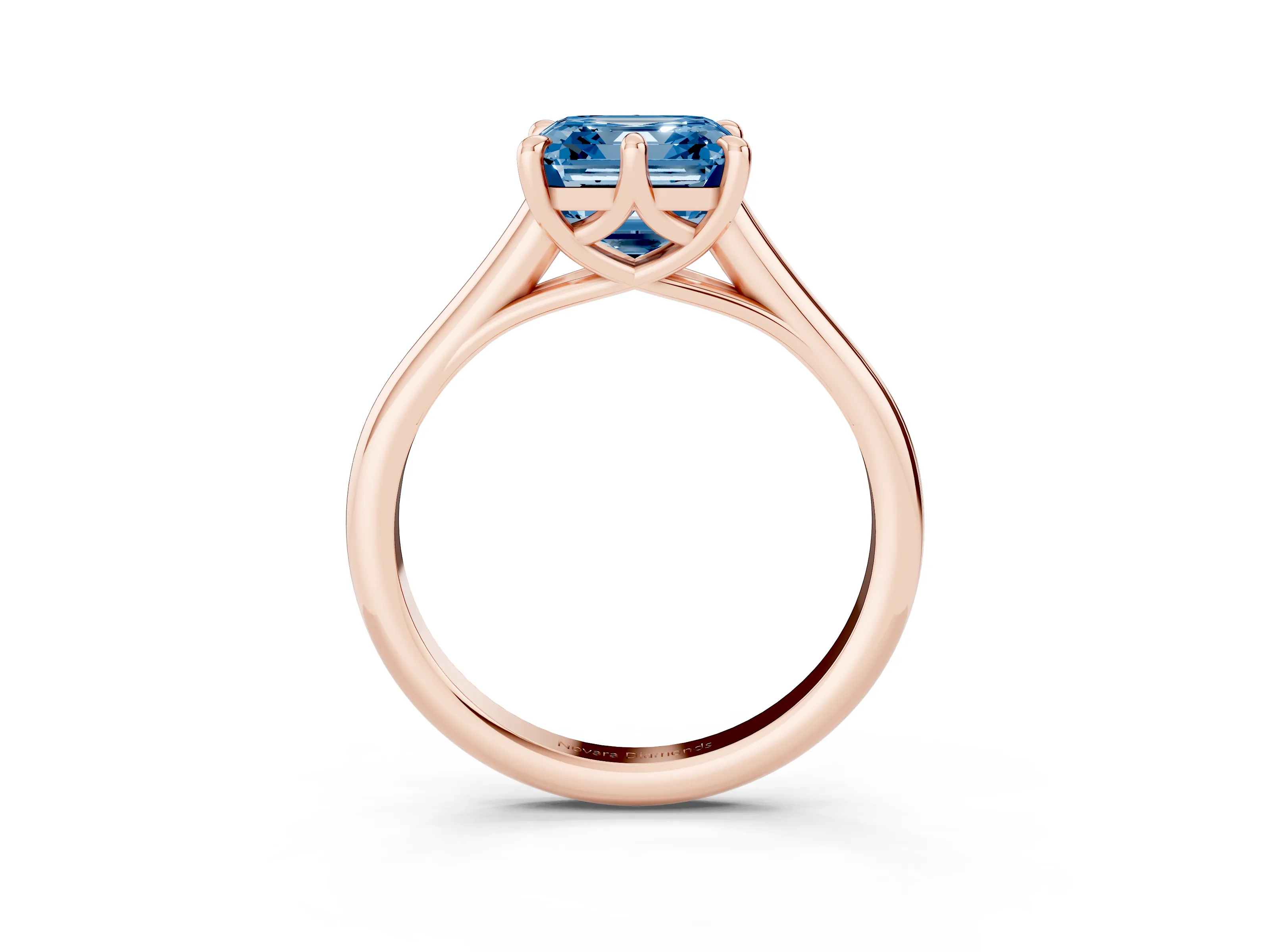 Fancy Blue Asscher Cut Diamond Solitaire Engagement Ring Set in Rose gold with Prong Setting and Plain Classic Band