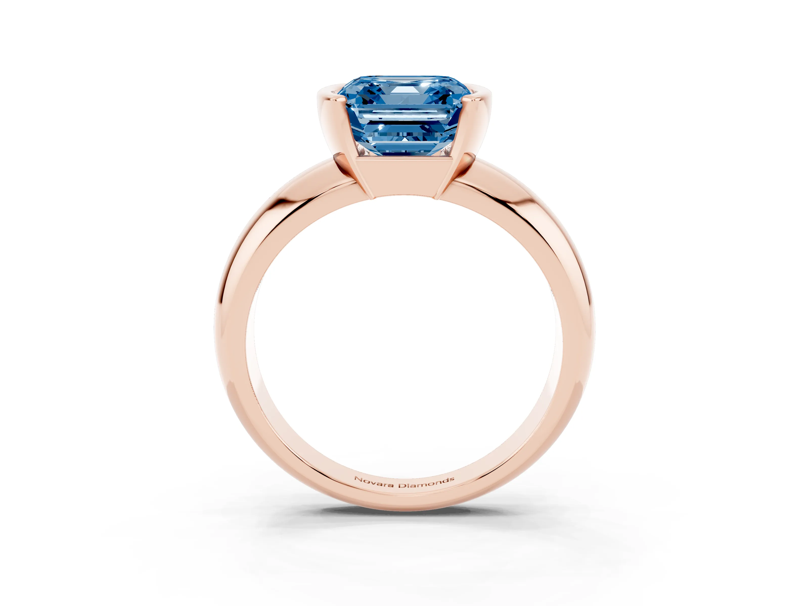 Fancy Blue Asscher Cut Diamond Solitaire Tension Set Ring Set in Rose gold with Wide Band