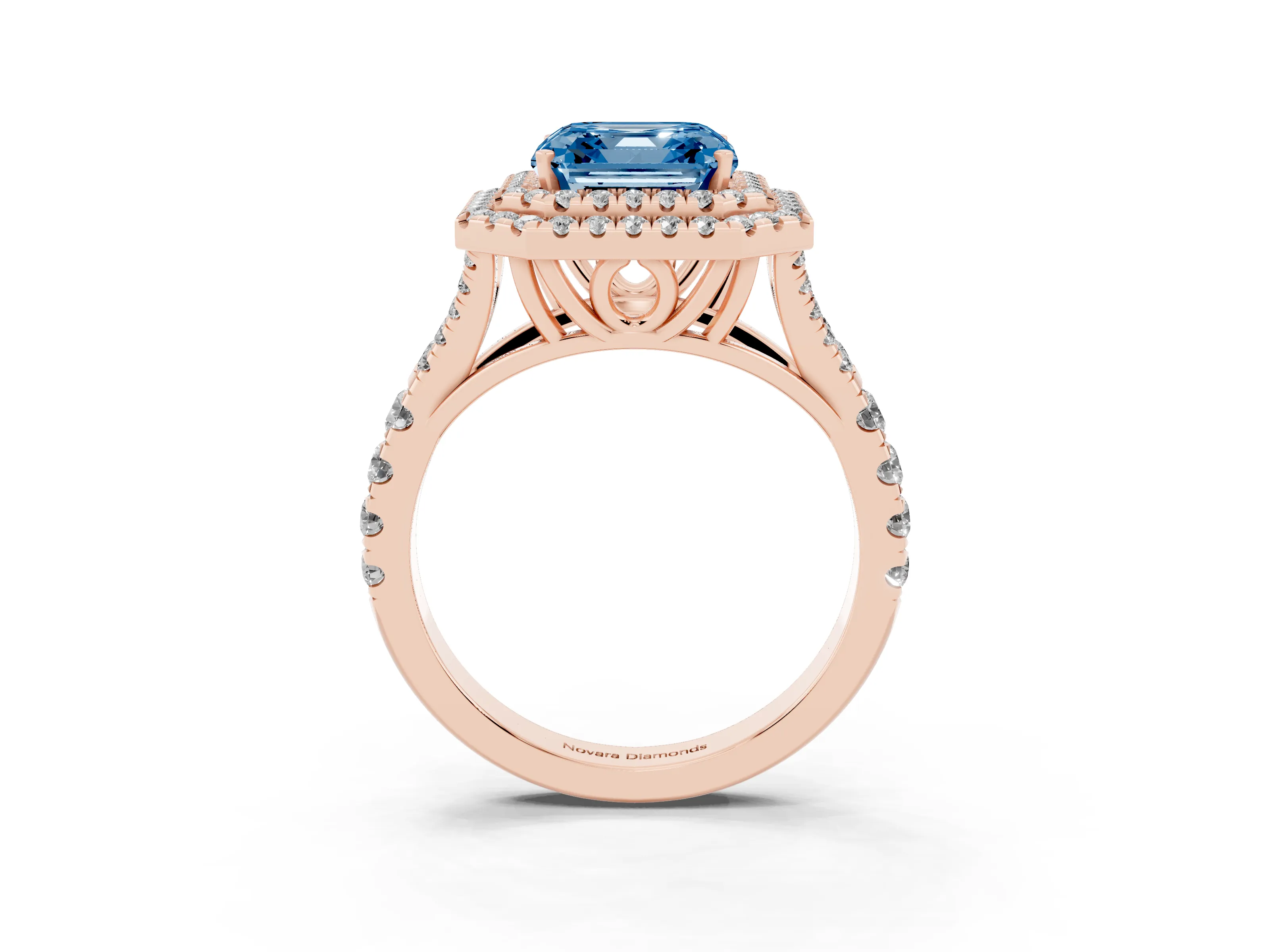 Asscher Cut Double Halo Engagement Ring Setting for a Fancy Blue Lab-Grown Diamond | Rose Gold
