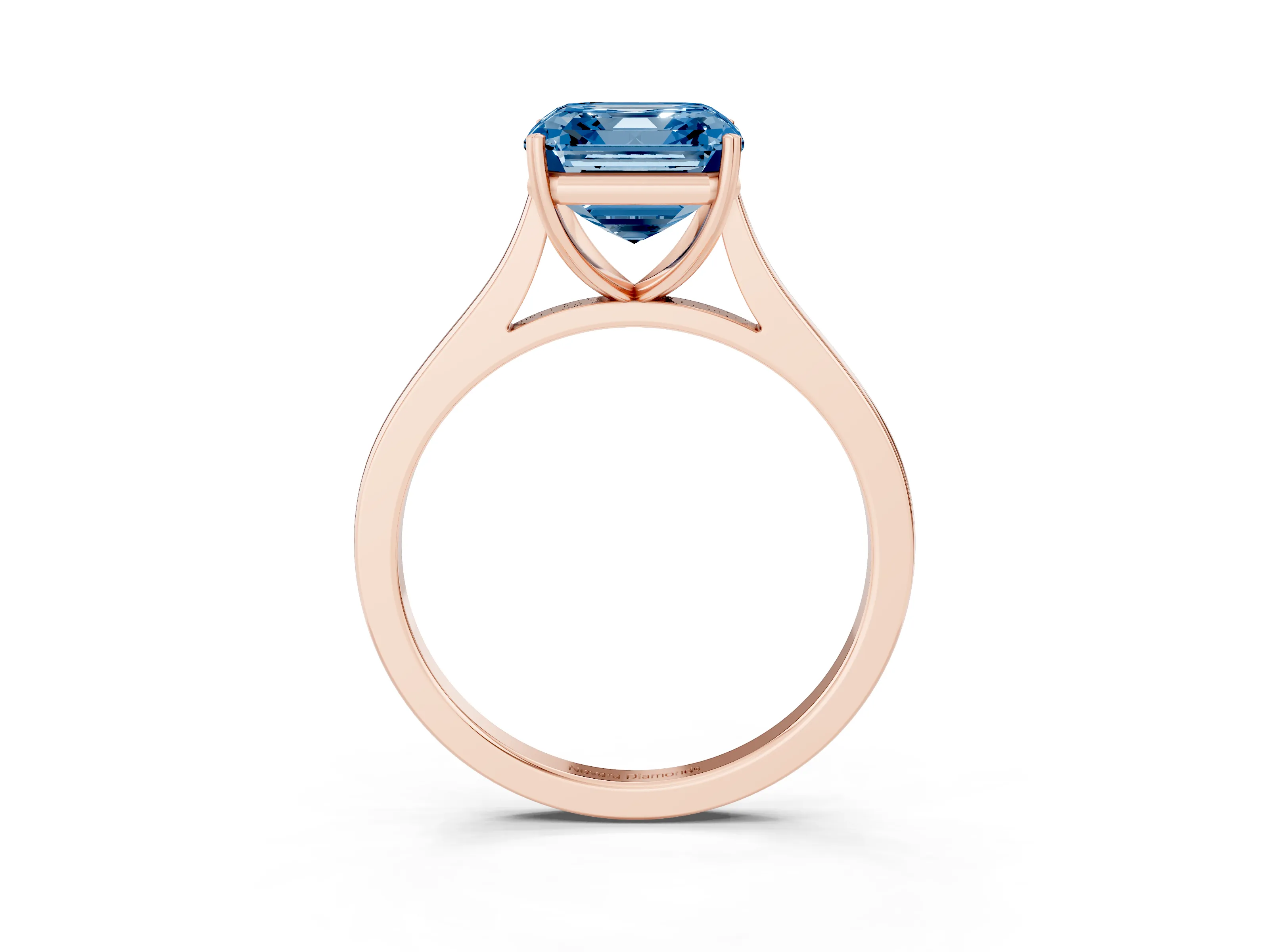 Fancy Blue Asscher Cut Diamond Solitaire Heart Prong Engagement Ring Set in Rose gold with Tapered Band