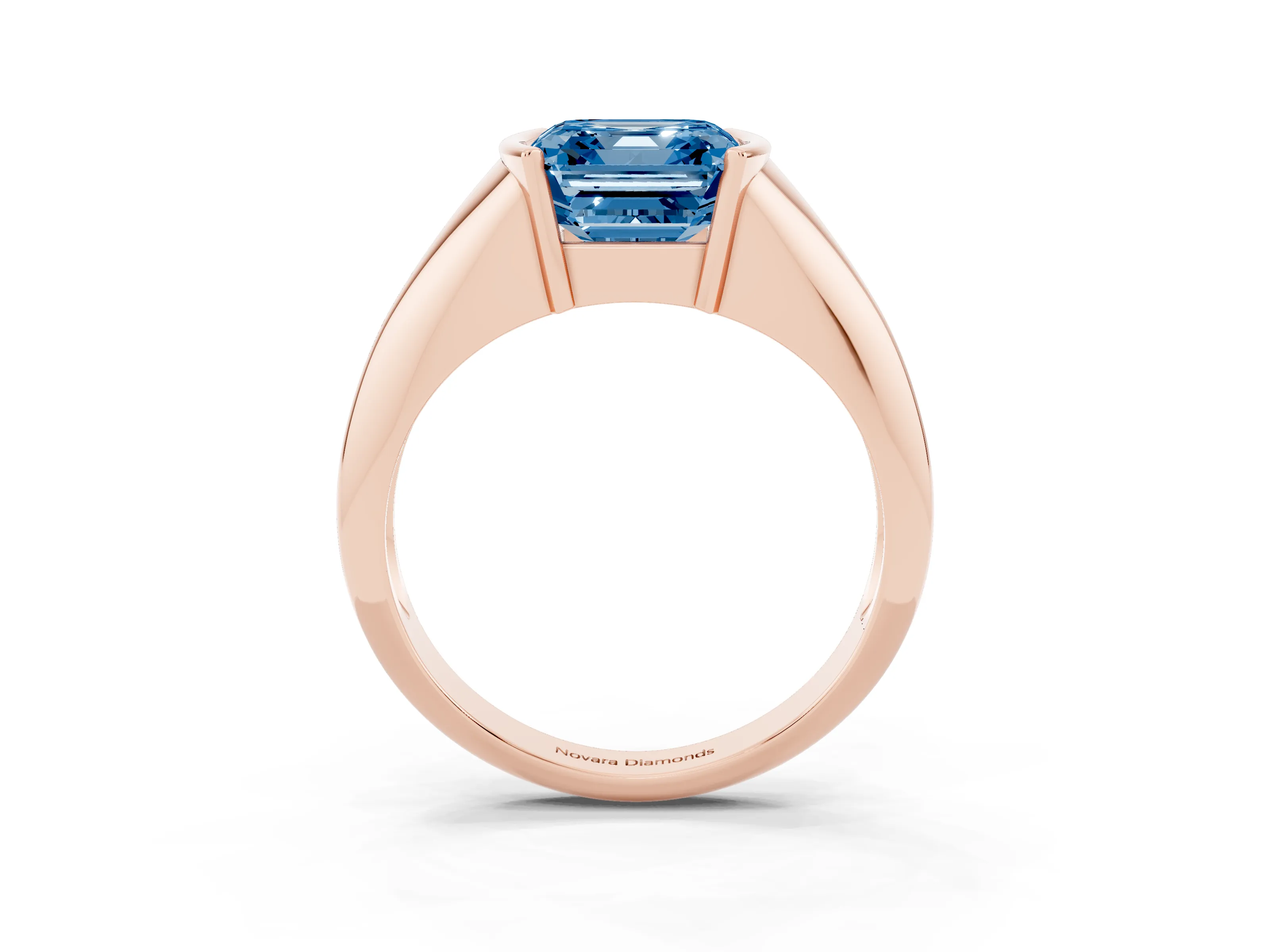 Fancy Blue Asscher Cut Diamond Solitaire Tension Set Ring Set in Rose gold