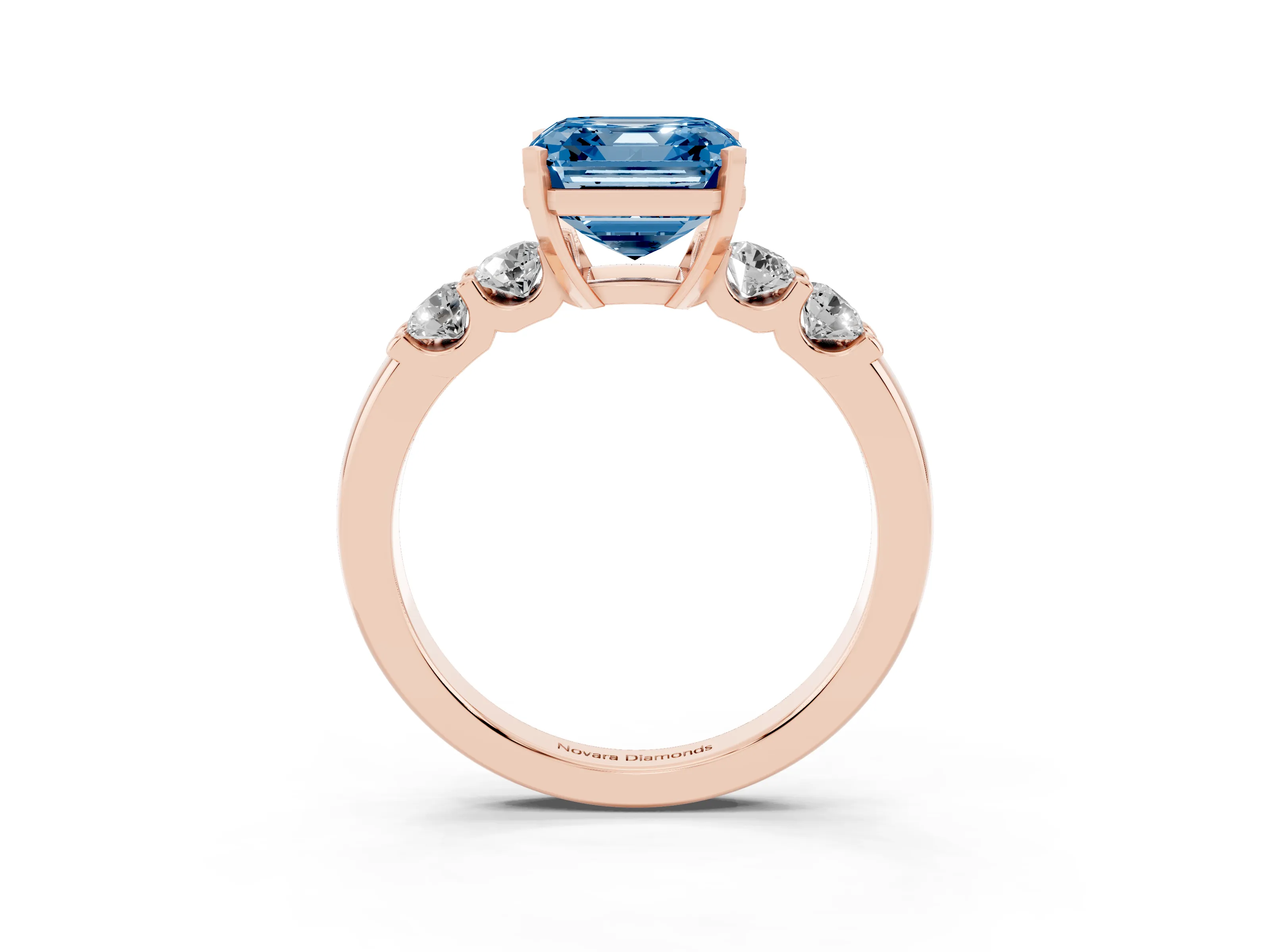 Fancy Blue Asscher Cut Diamond Five-Stone Prong Set Engagement Ring Set in Rose gold with Channel Band