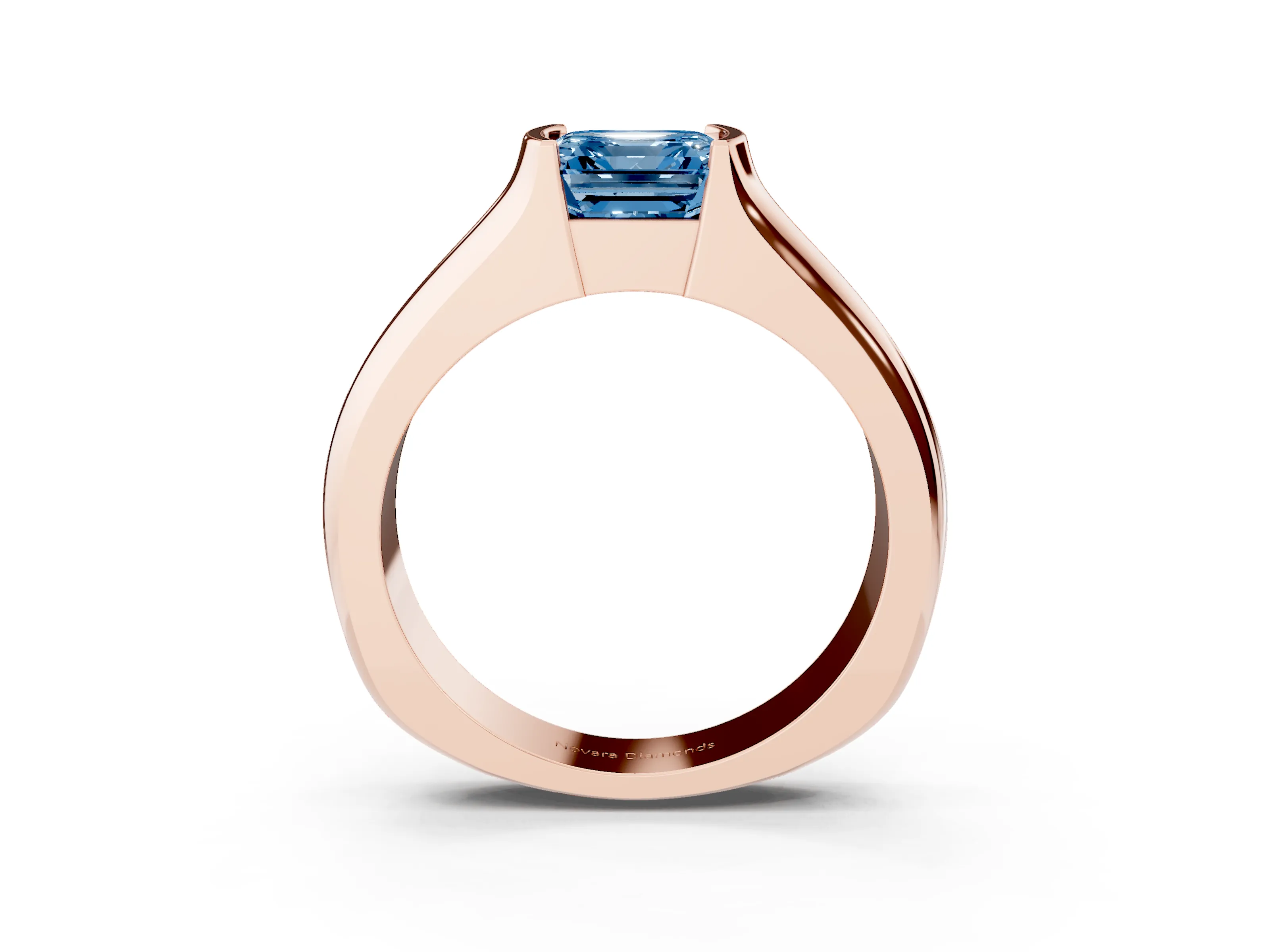 Fancy Blue Asscher Cut Diamond Bezel Solitaire Ring Set in Rose gold with Wide Band