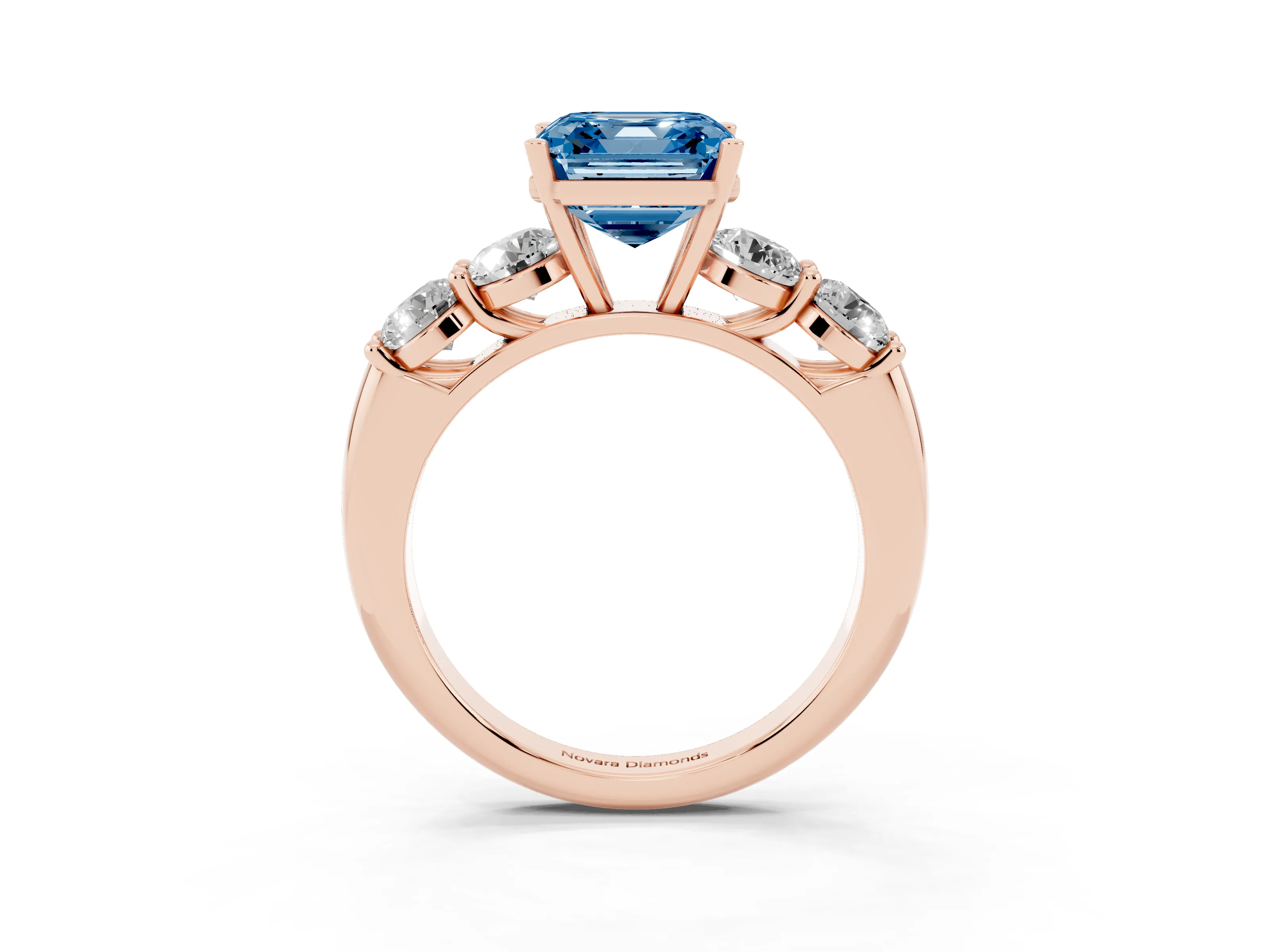 Fancy Blue Asscher Cut Diamond Five-Stone Prong Set Ring Set in Rose gold with Classic Band