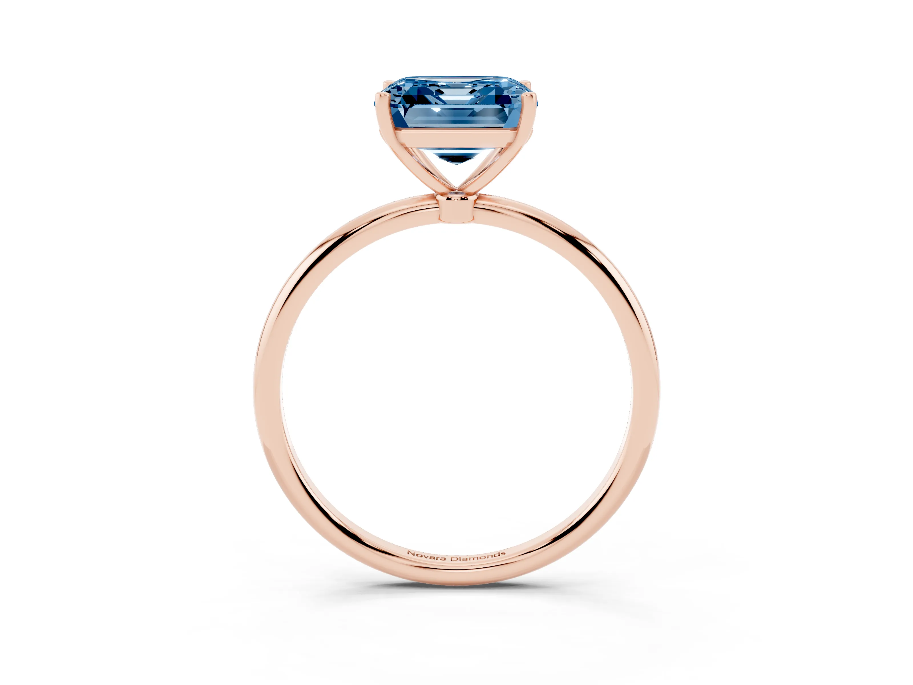Fancy Blue Asscher Cut Diamond Solitaire Engagement Ring Set in Rose gold with Thin Band and Prong Setting