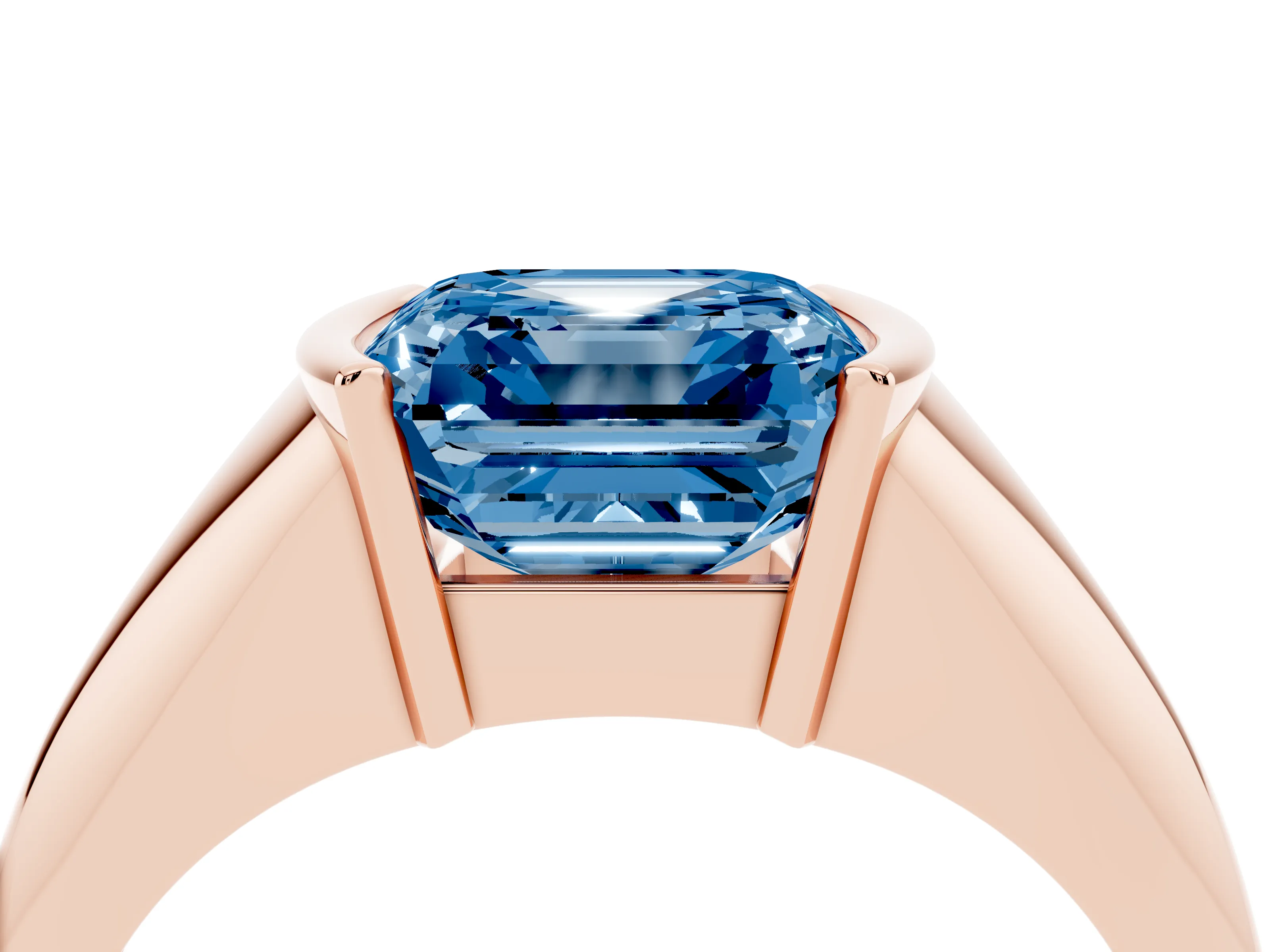 Fancy Blue Asscher Cut Diamond Solitaire Tension Set Ring Set in Rose gold