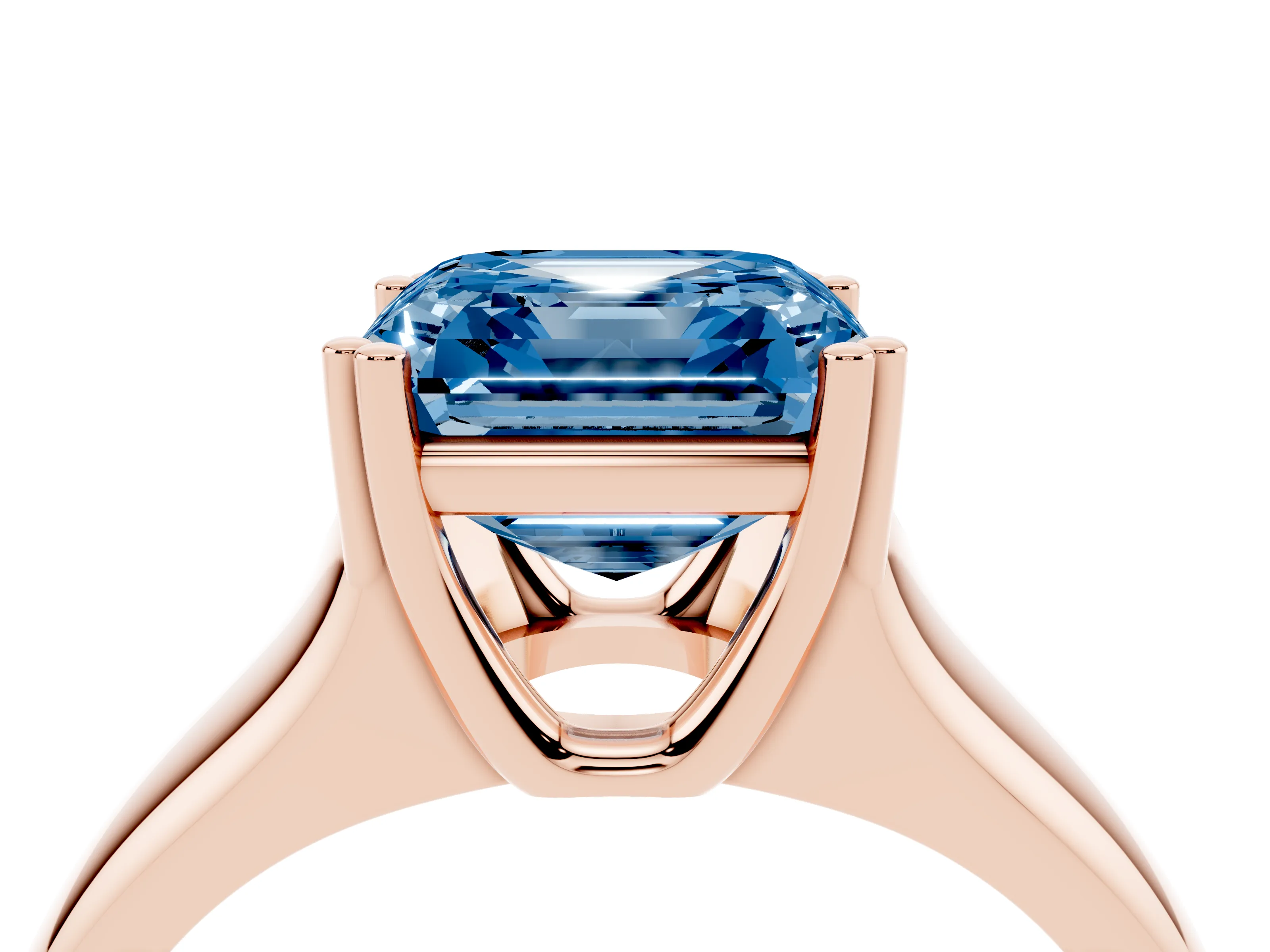 Fancy Blue Asscher Cut Diamond Solitaire Ring Set in Rose gold with Wide Band and Prong Setting