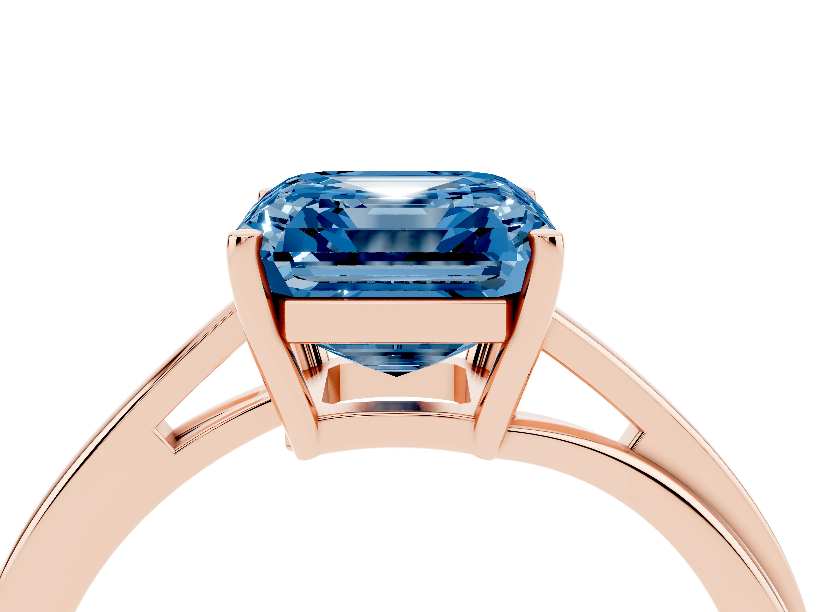 Fancy Blue Asscher Cut Diamond Solitaire Twist Band Ring Set in Rose gold with Prong Setting