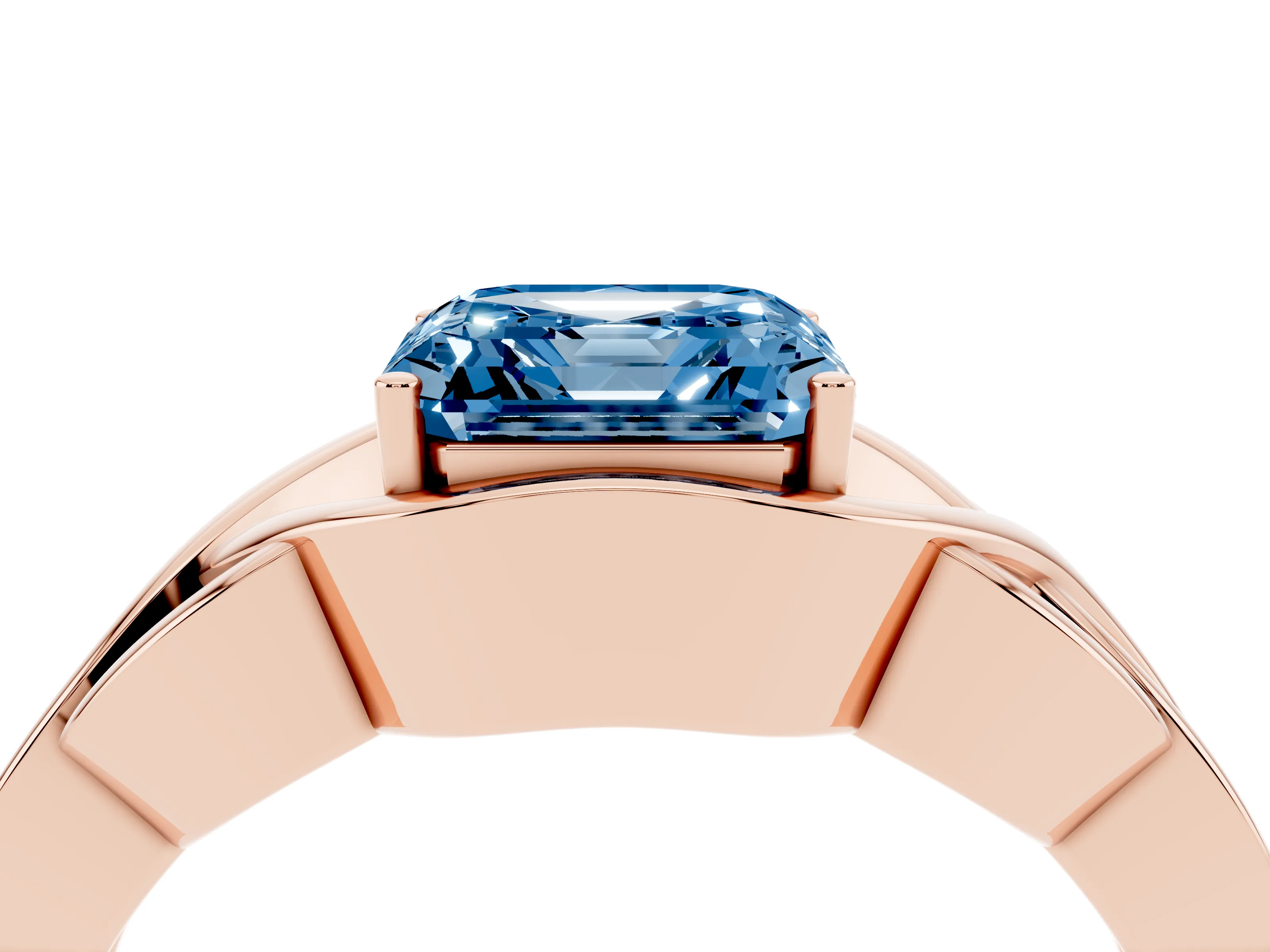 Fancy Blue Asscher Cut Diamond Solitaire Ring Set in Rose gold with Intertwined Band