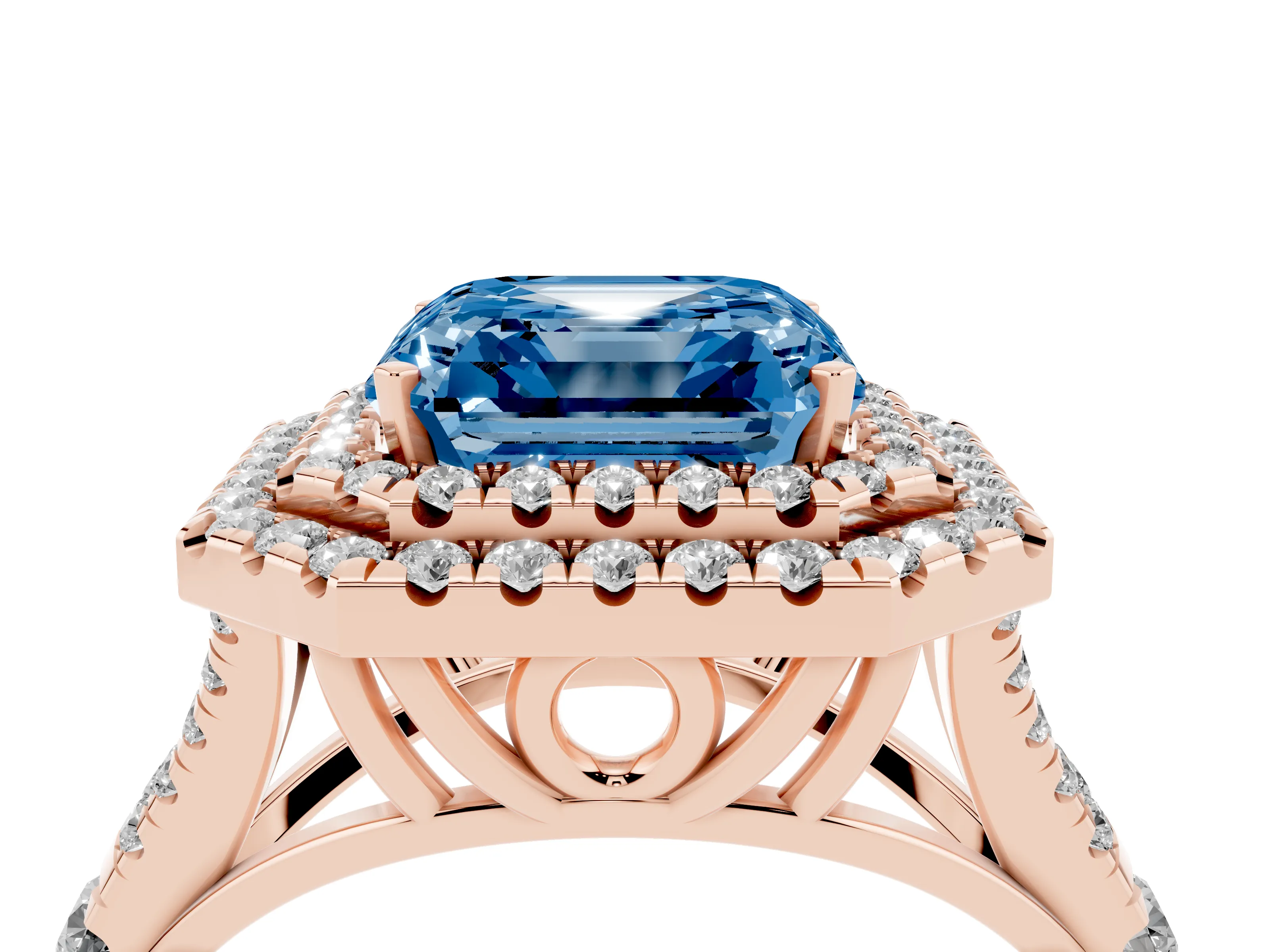 Asscher Cut Double Halo Engagement Ring Setting for a Fancy Blue Lab-Grown Diamond | Rose Gold