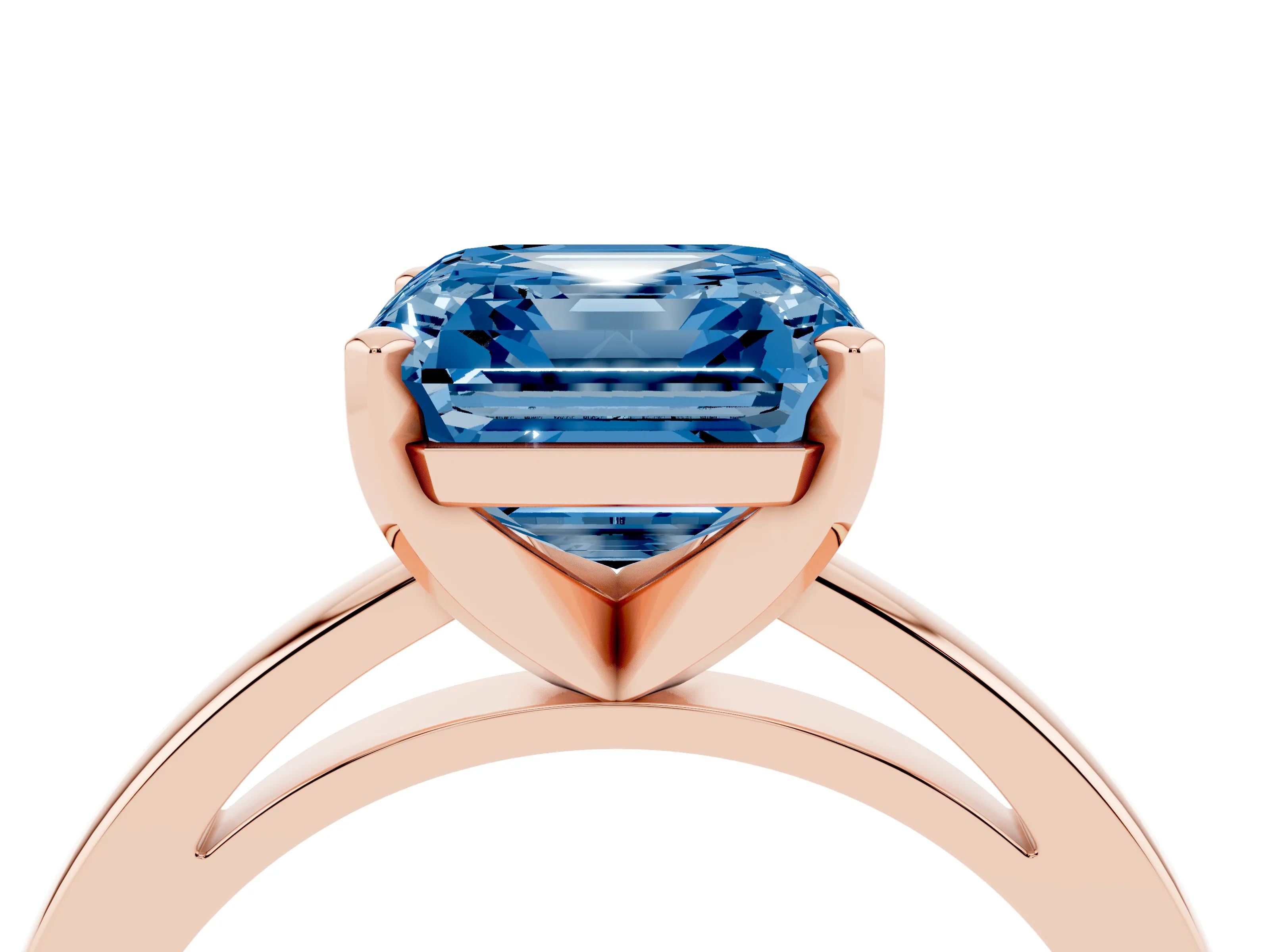 Fancy Blue Asscher Cut Diamond Solitaire Engagement Ring Set in Rose gold with Prong Setting on a Classic Band