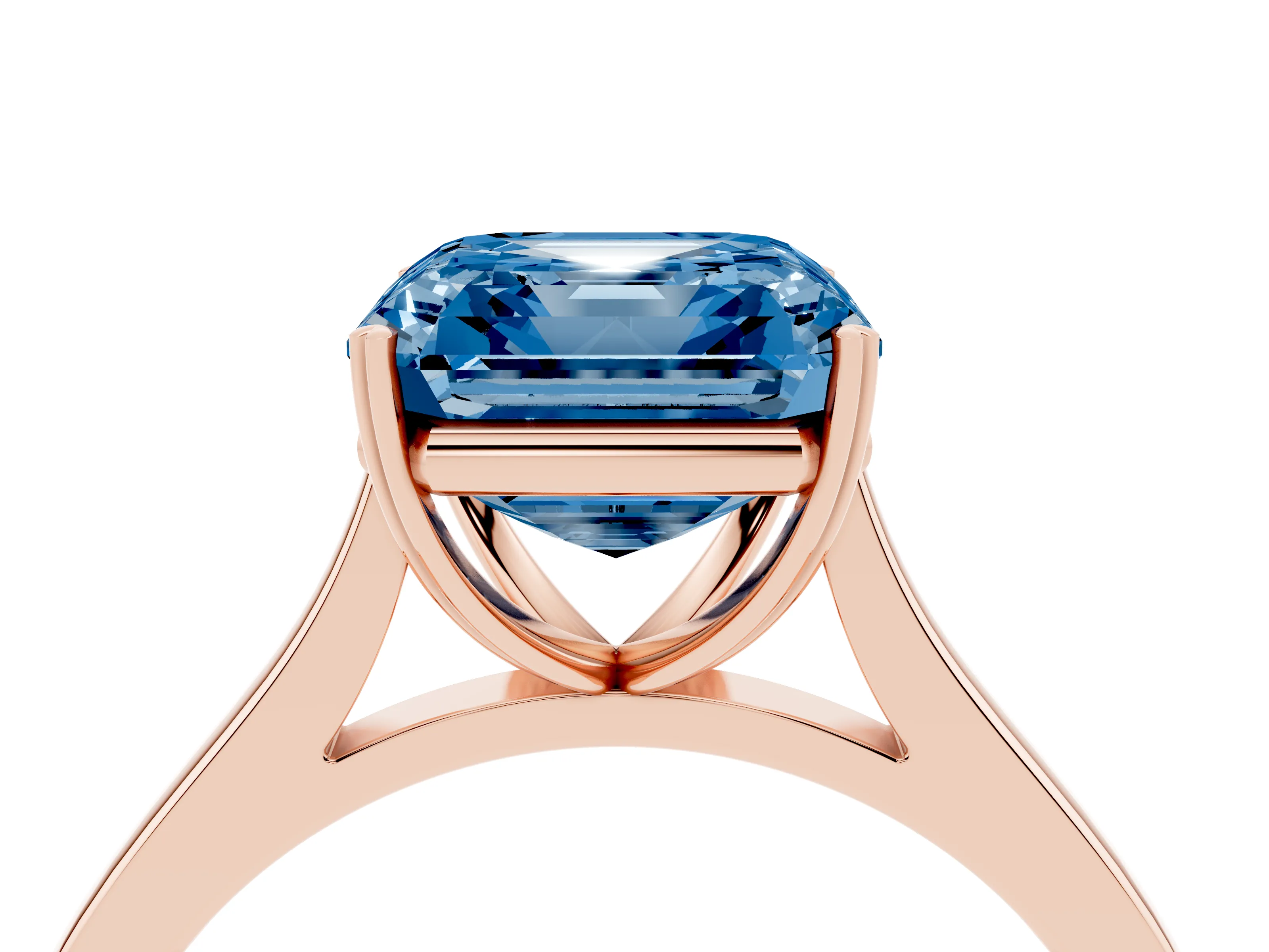 Fancy Blue Asscher Cut Diamond Solitaire Heart Prong Engagement Ring Set in Rose gold with Tapered Band