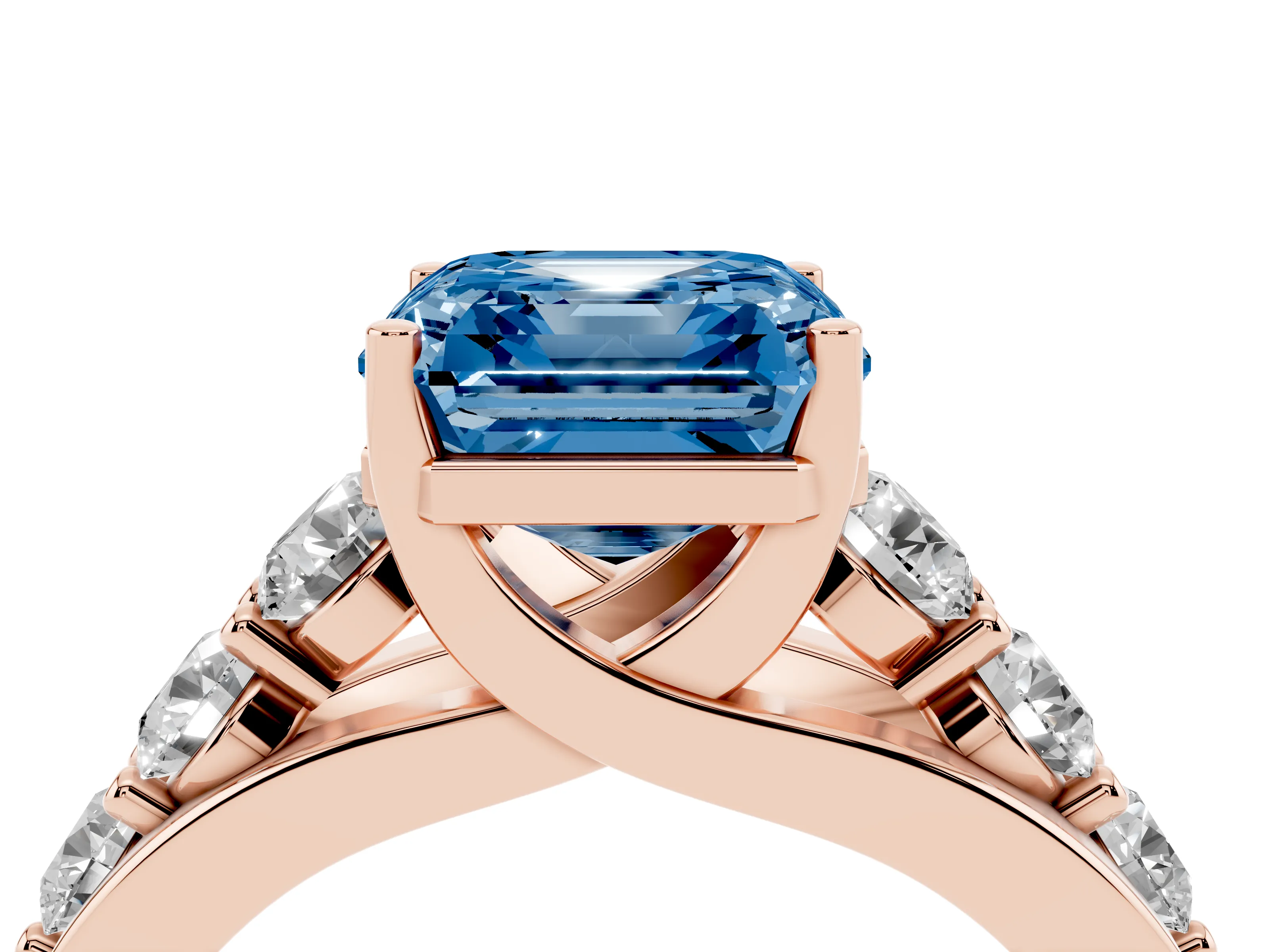 Fancy Blue Asscher Cut Diamond Pavé Engagement Ring Set in Rose gold with Prong Setting