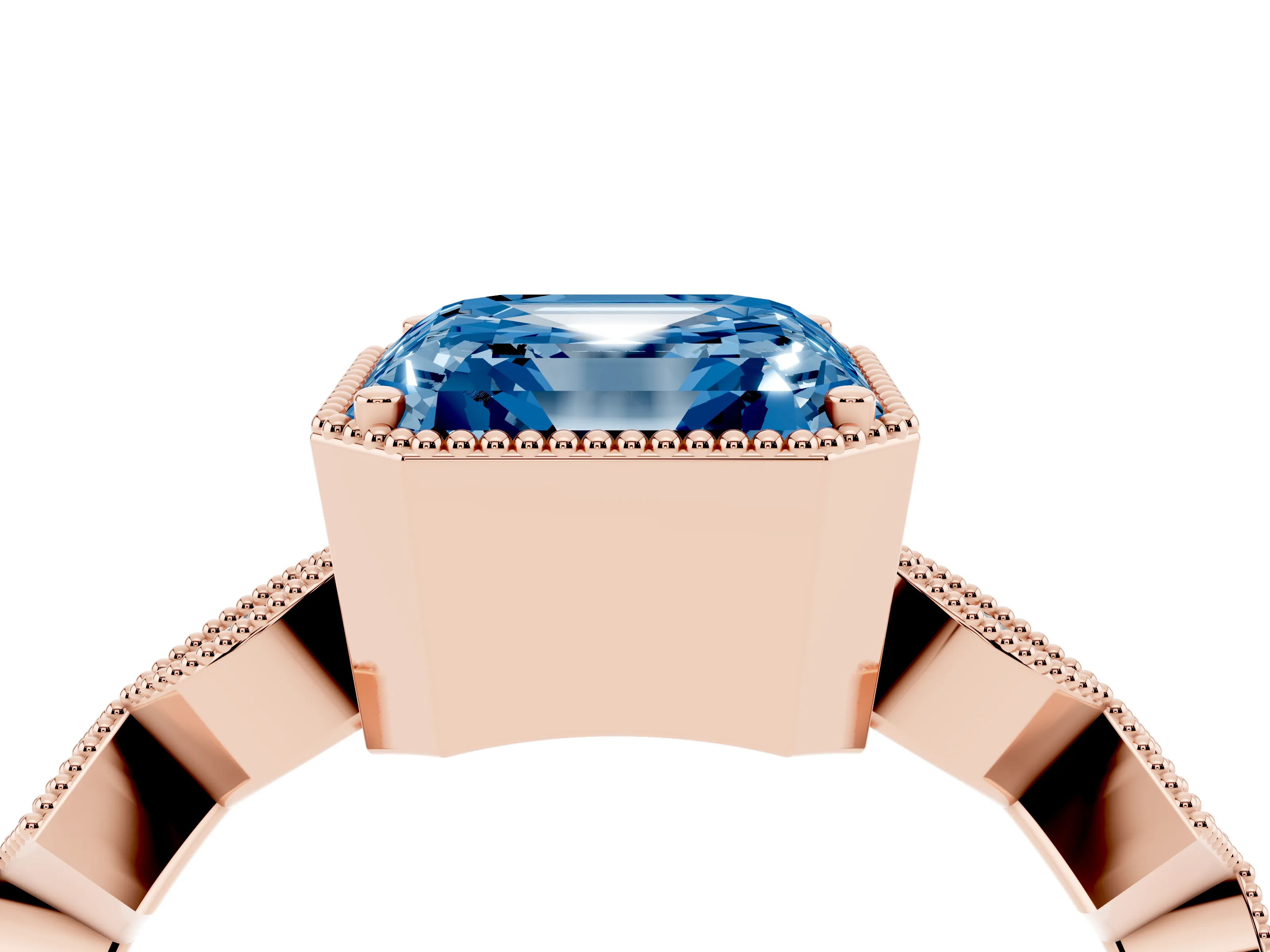 Fancy Blue Asscher Cut Diamond Milgrain Marquise Twist Band Ring Set in Rose gold with Prong Setting