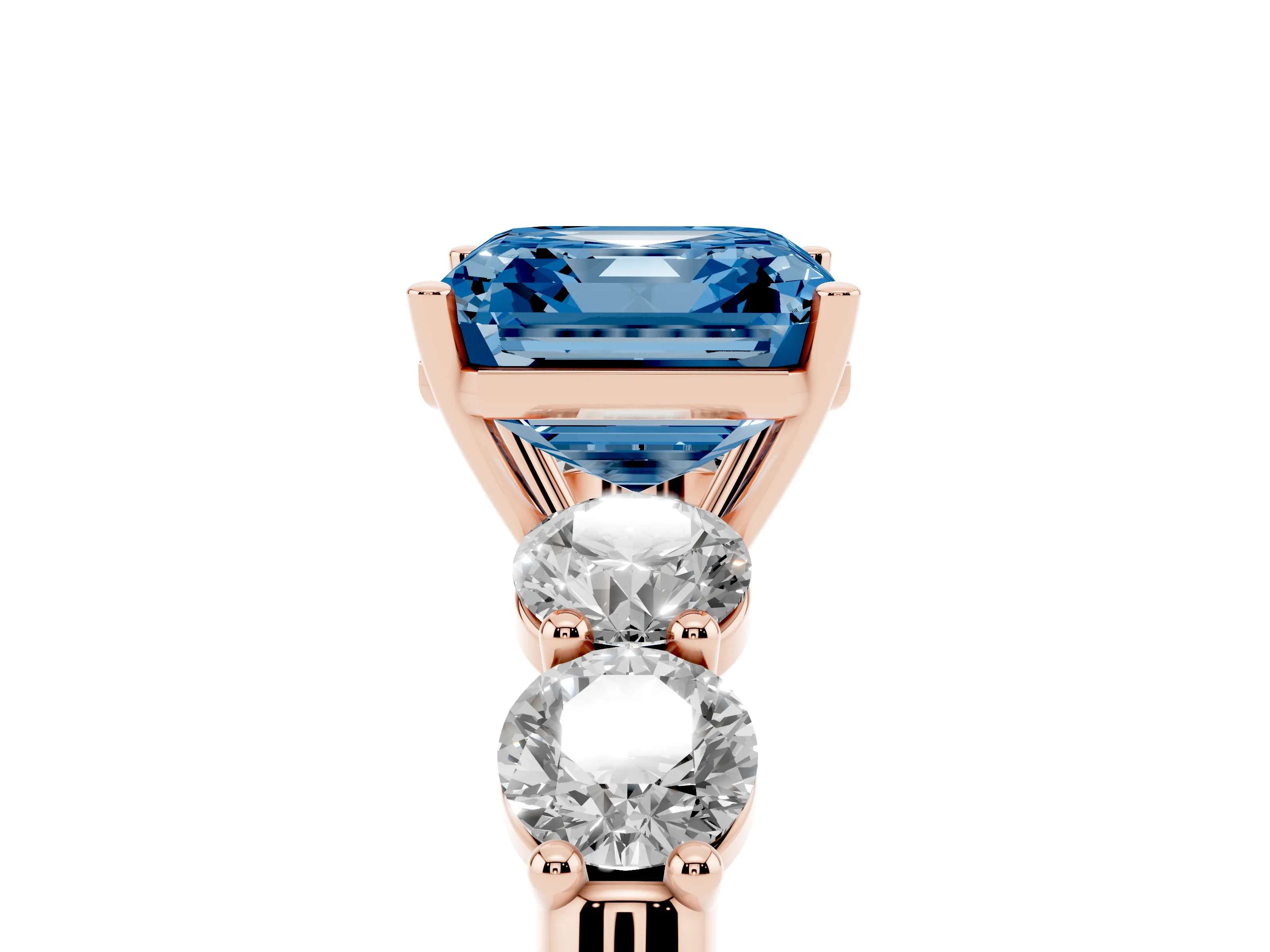 Fancy Blue Asscher Cut Diamond Five-Stone Prong Set Ring Set in Rose gold with Classic Band