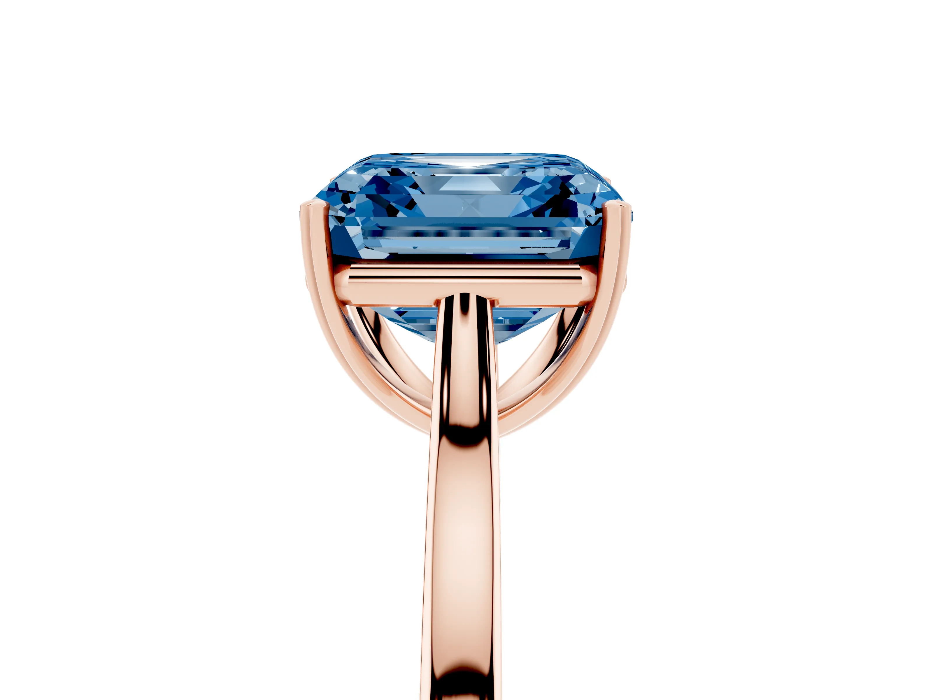 Fancy Blue Asscher Cut Diamond Solitaire Heart Prong Engagement Ring Set in Rose gold with Tapered Band