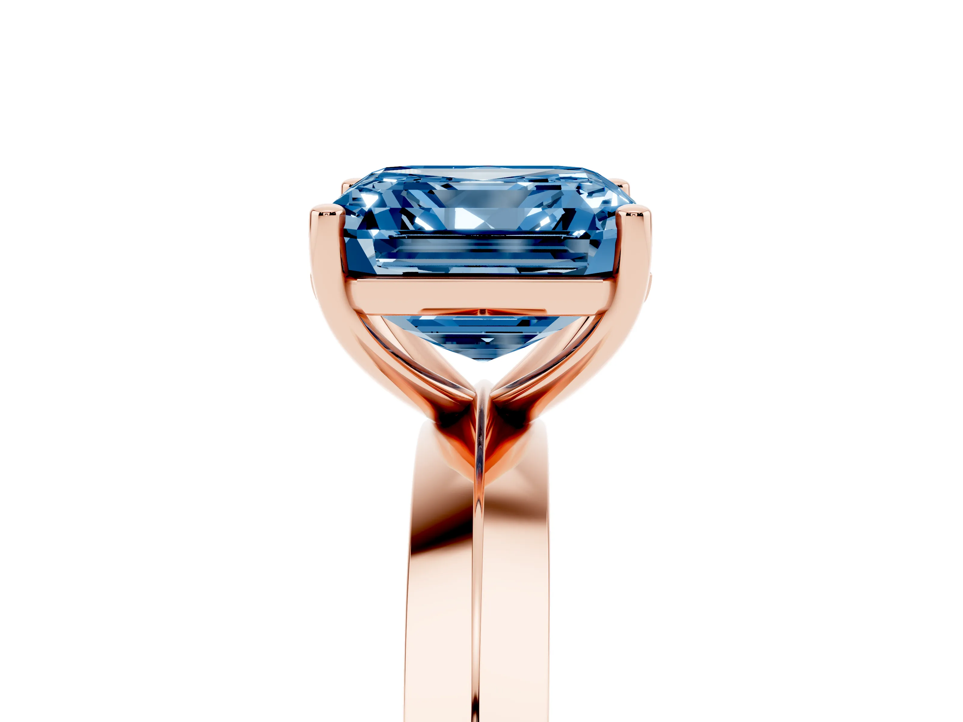 Fancy Blue Asscher Cut Diamond Solitaire Engagement Ring Set in Rose gold with Flat Band and Prong Setting