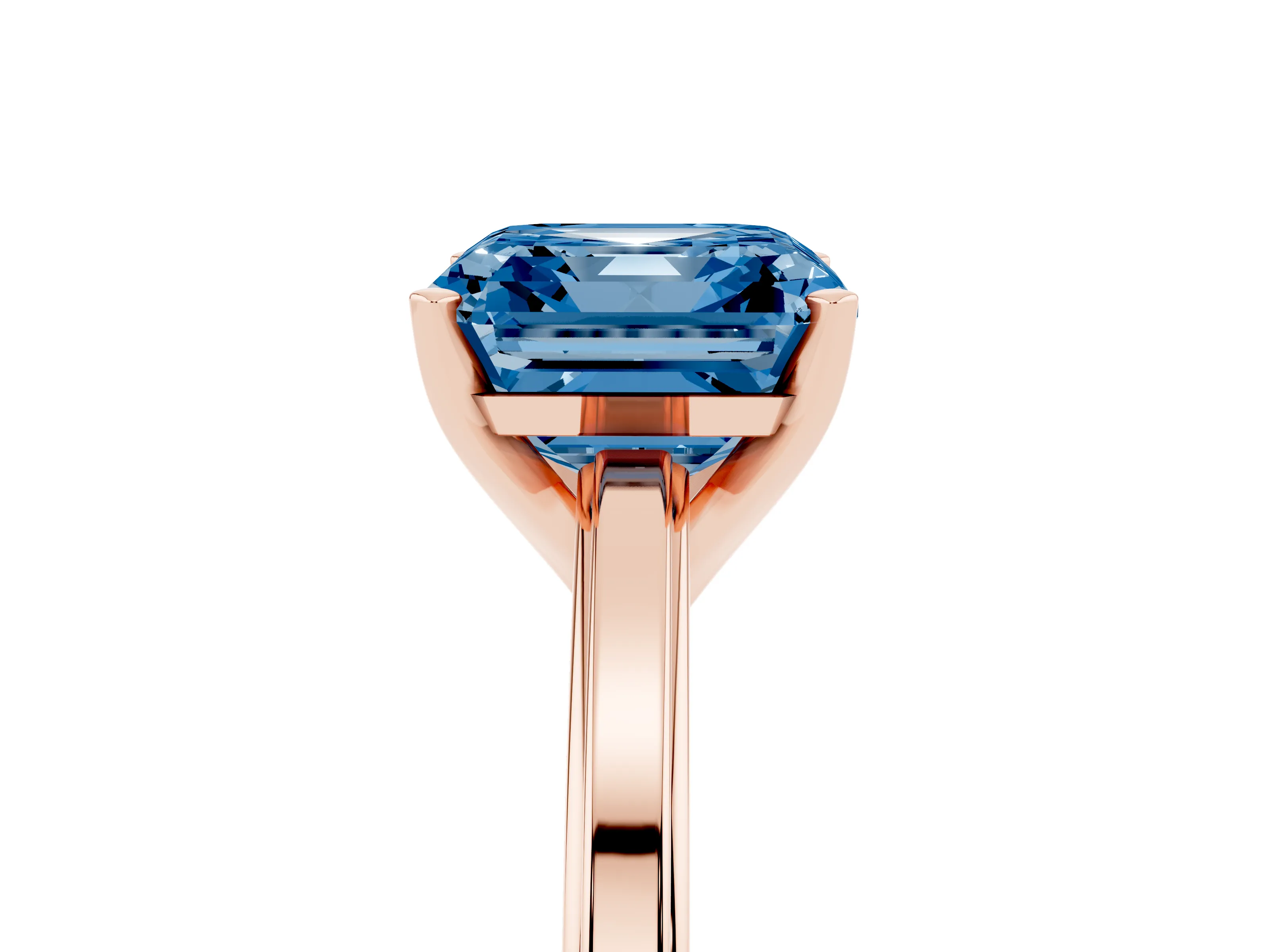Fancy Blue Asscher Cut Diamond Solitaire Ring Set in Rose gold with Prong Setting and Classic Band
