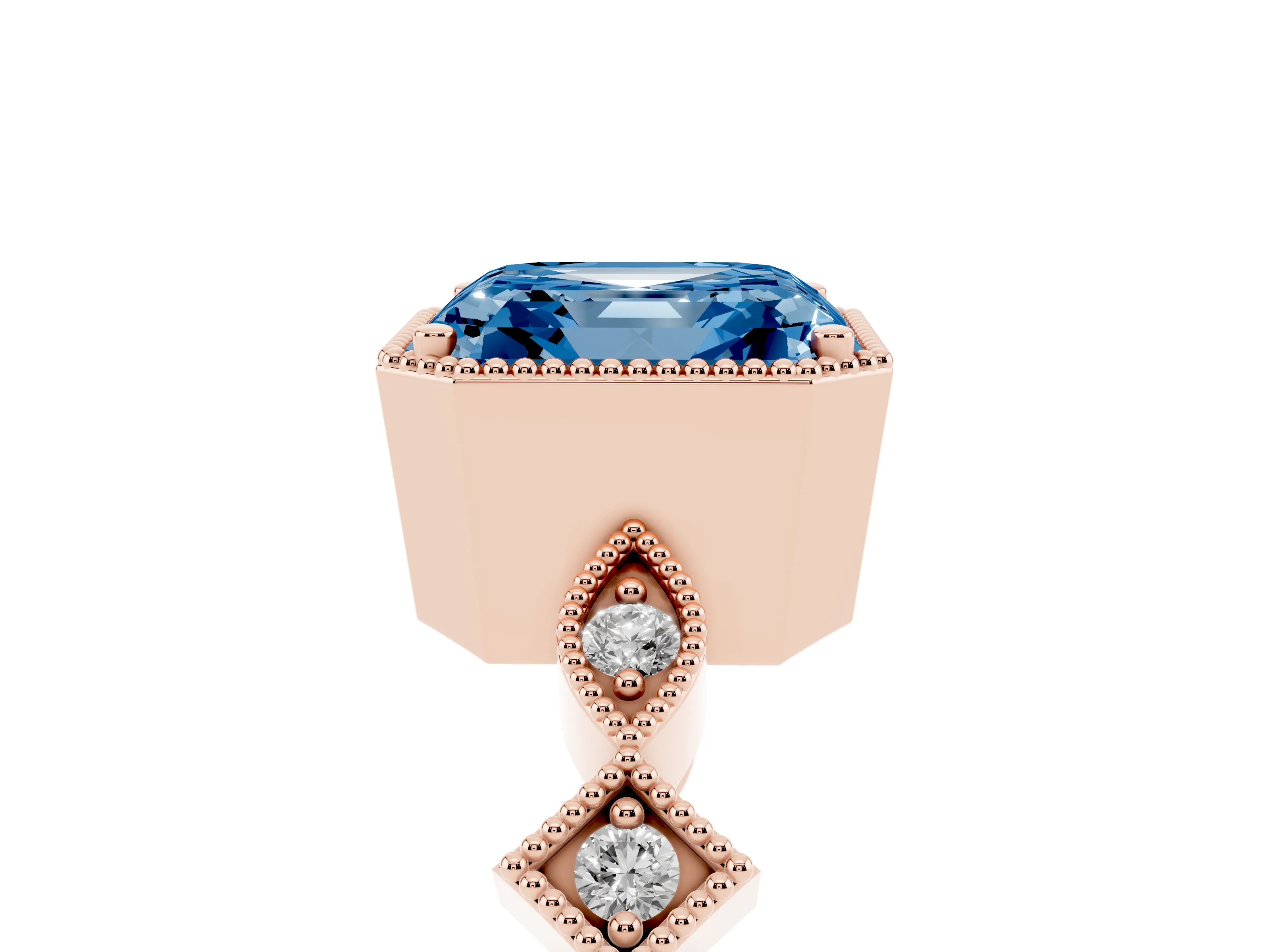 Fancy Blue Asscher Cut Diamond Milgrain Marquise Twist Band Ring Set in Rose gold with Prong Setting