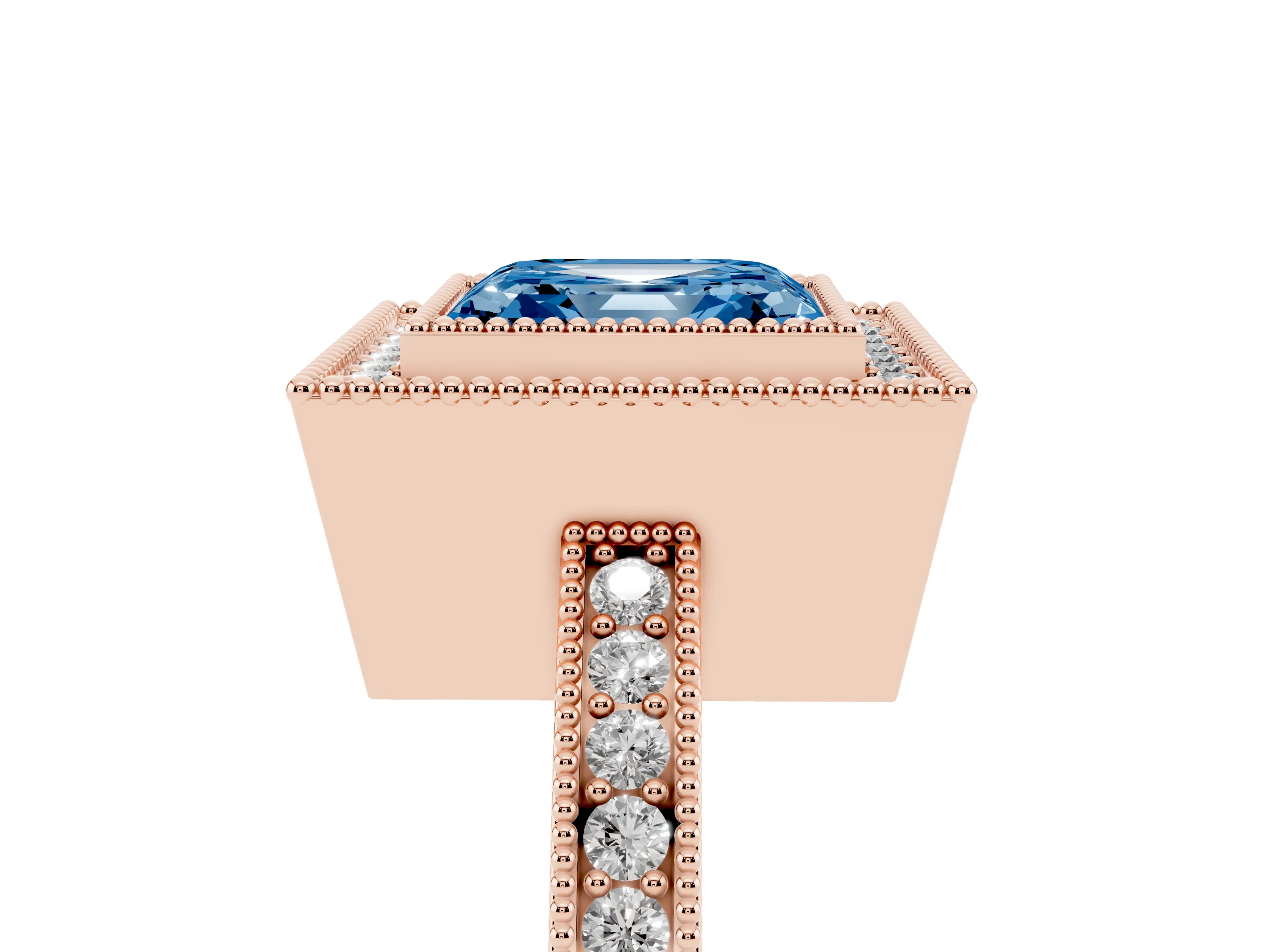 Fancy Blue Asscher Cut Diamond Round Halo Ring Set in Rose gold with Pavé Band