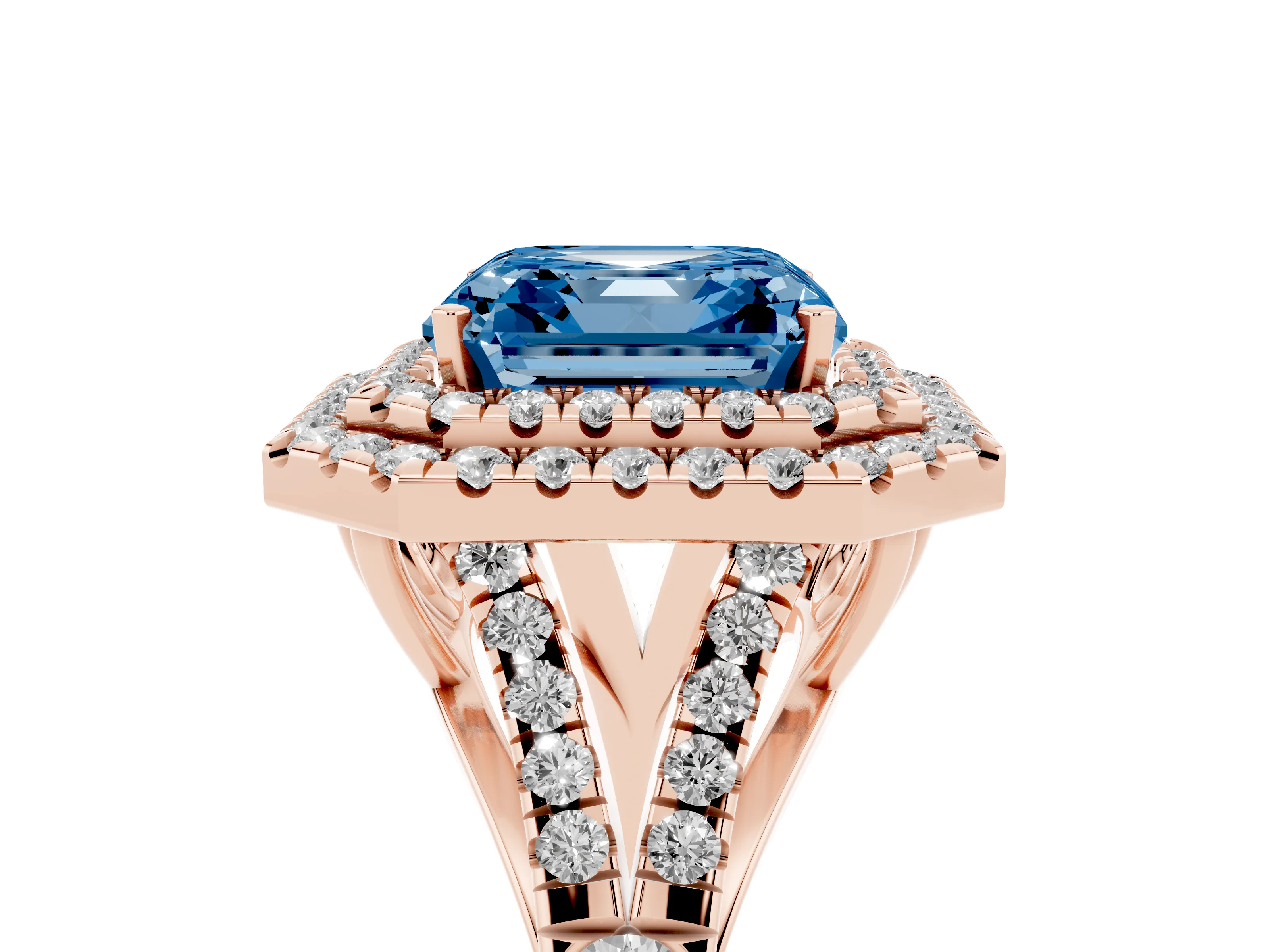 Asscher Cut Double Halo Engagement Ring Setting for a Fancy Blue Lab-Grown Diamond | Rose Gold