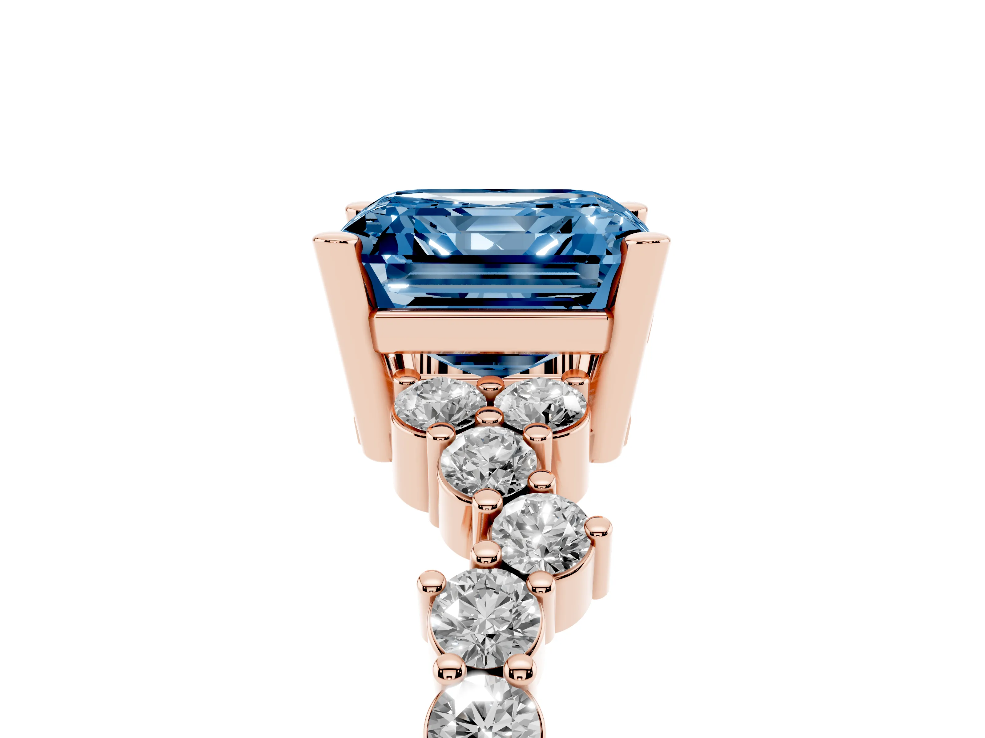 Fancy Blue Asscher Cut Diamond Ring Set in Rose gold with Scattered Round Accents