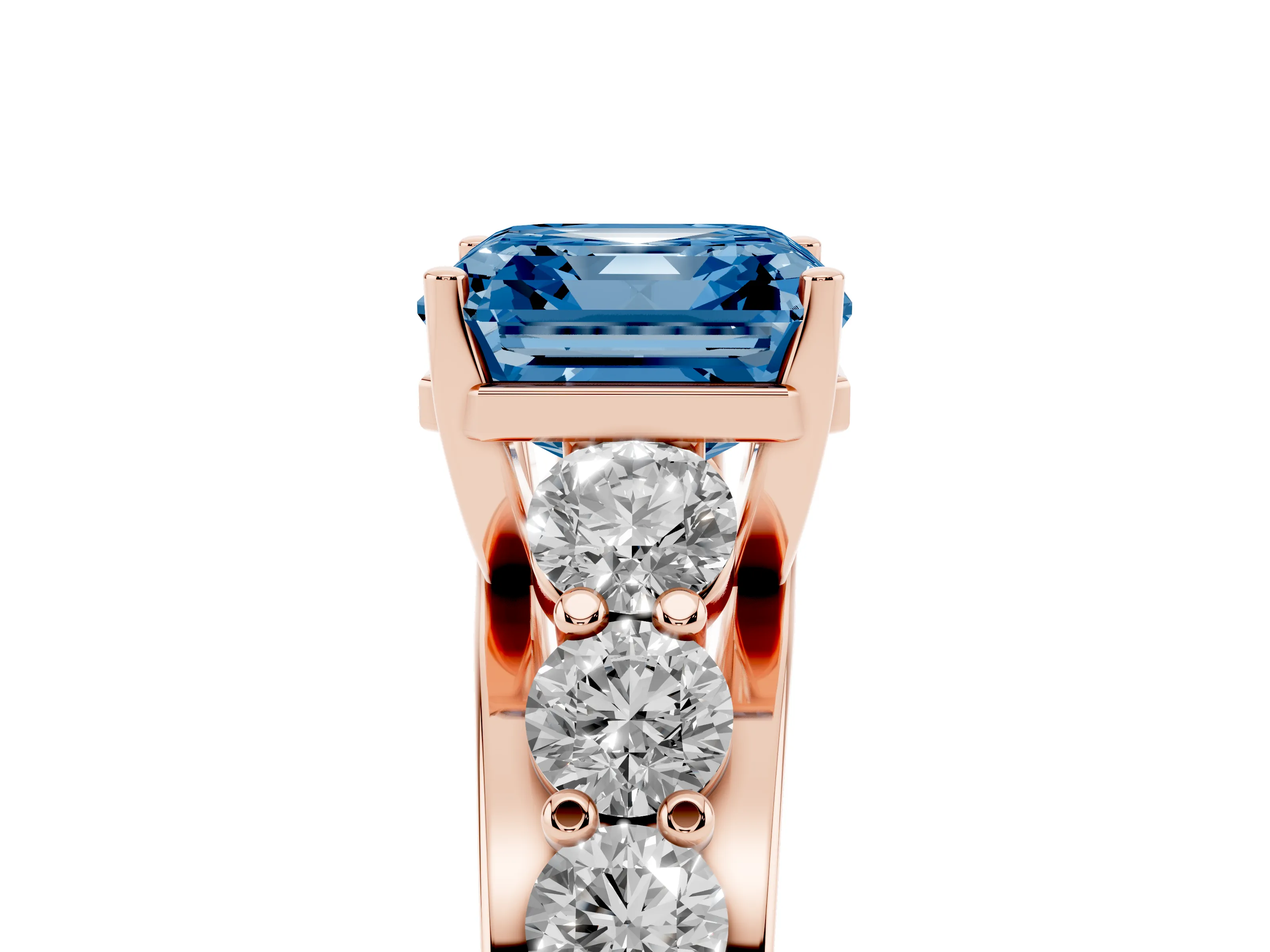 Fancy Blue Asscher Cut Diamond Pavé Engagement Ring Set in Rose gold with Prong Setting