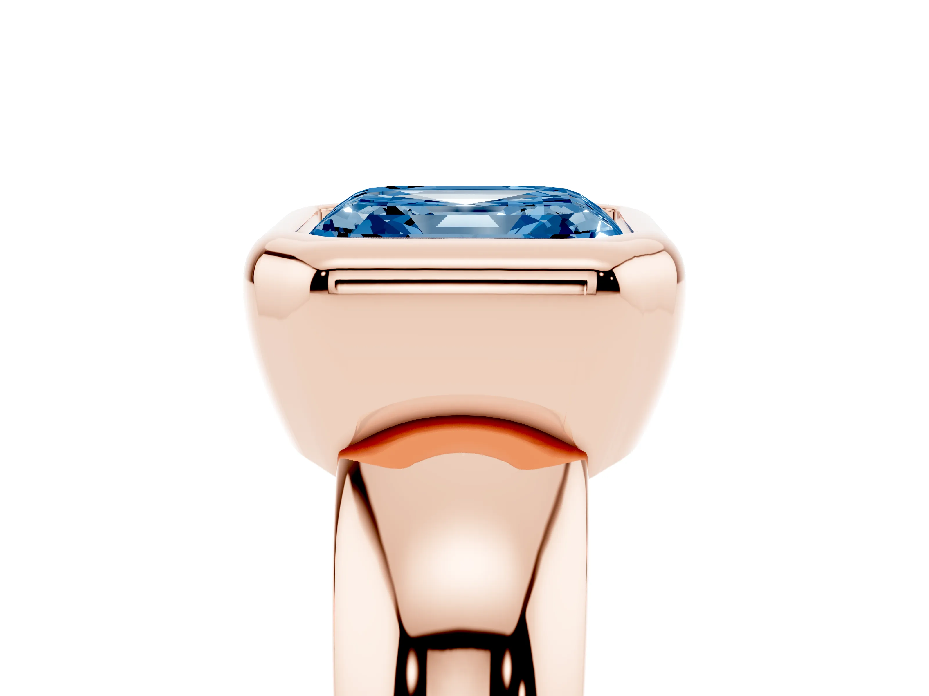 Fancy Blue Bezel Set Asscher Cut Diamond Solitaire Ring Set in Rose gold with Wide Band