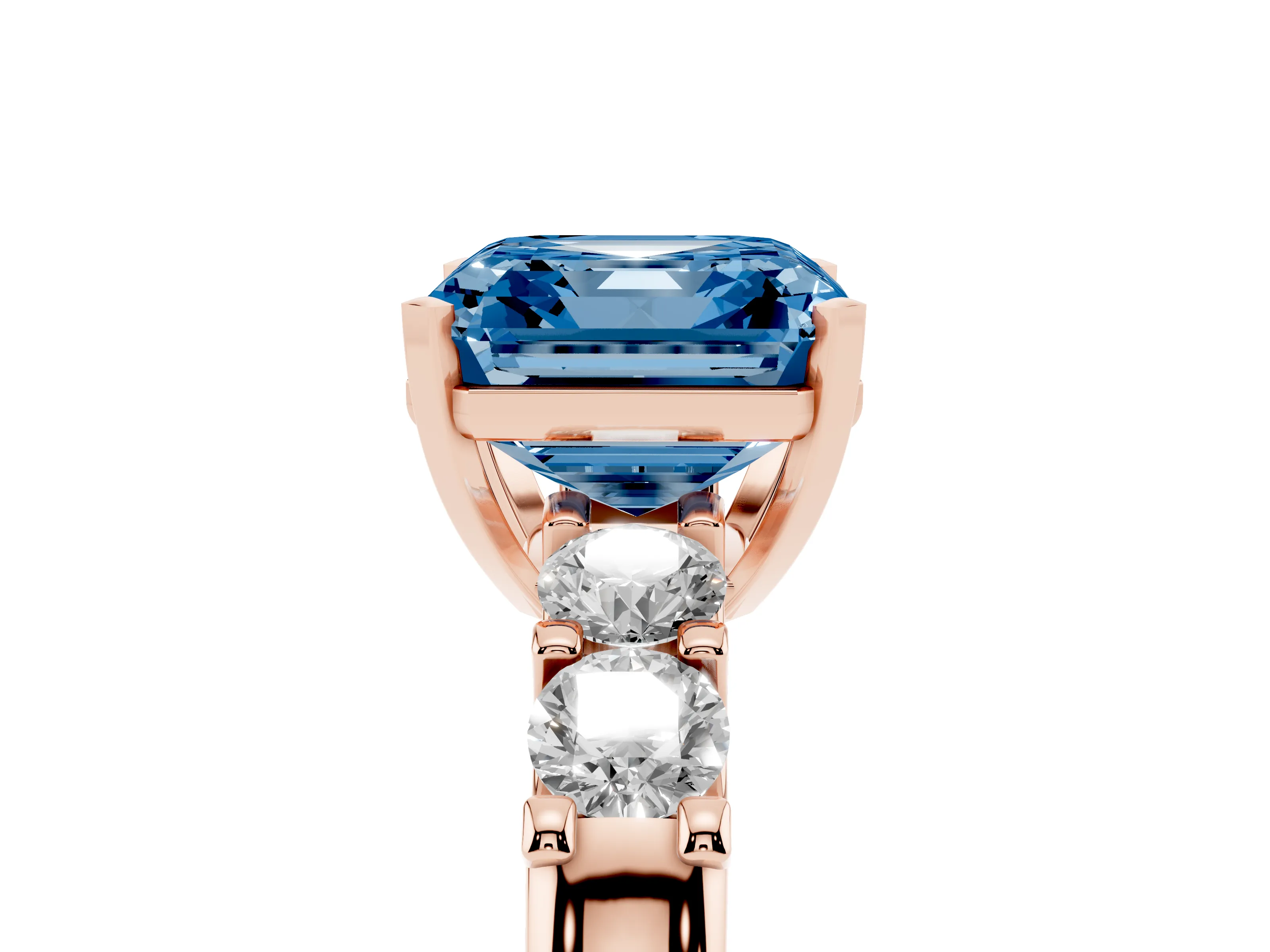Fancy Blue Asscher Cut Diamond Five-Stone Prong Set Engagement Ring Set in Rose gold with Channel Band