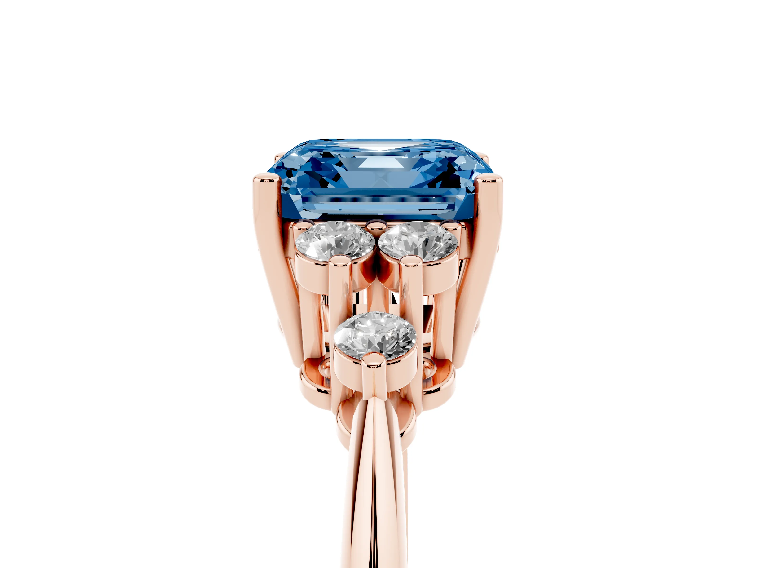Fancy Blue Asscher Cut Diamond Cluster Ring Set in Rose gold with Plain Band and Prong Setting