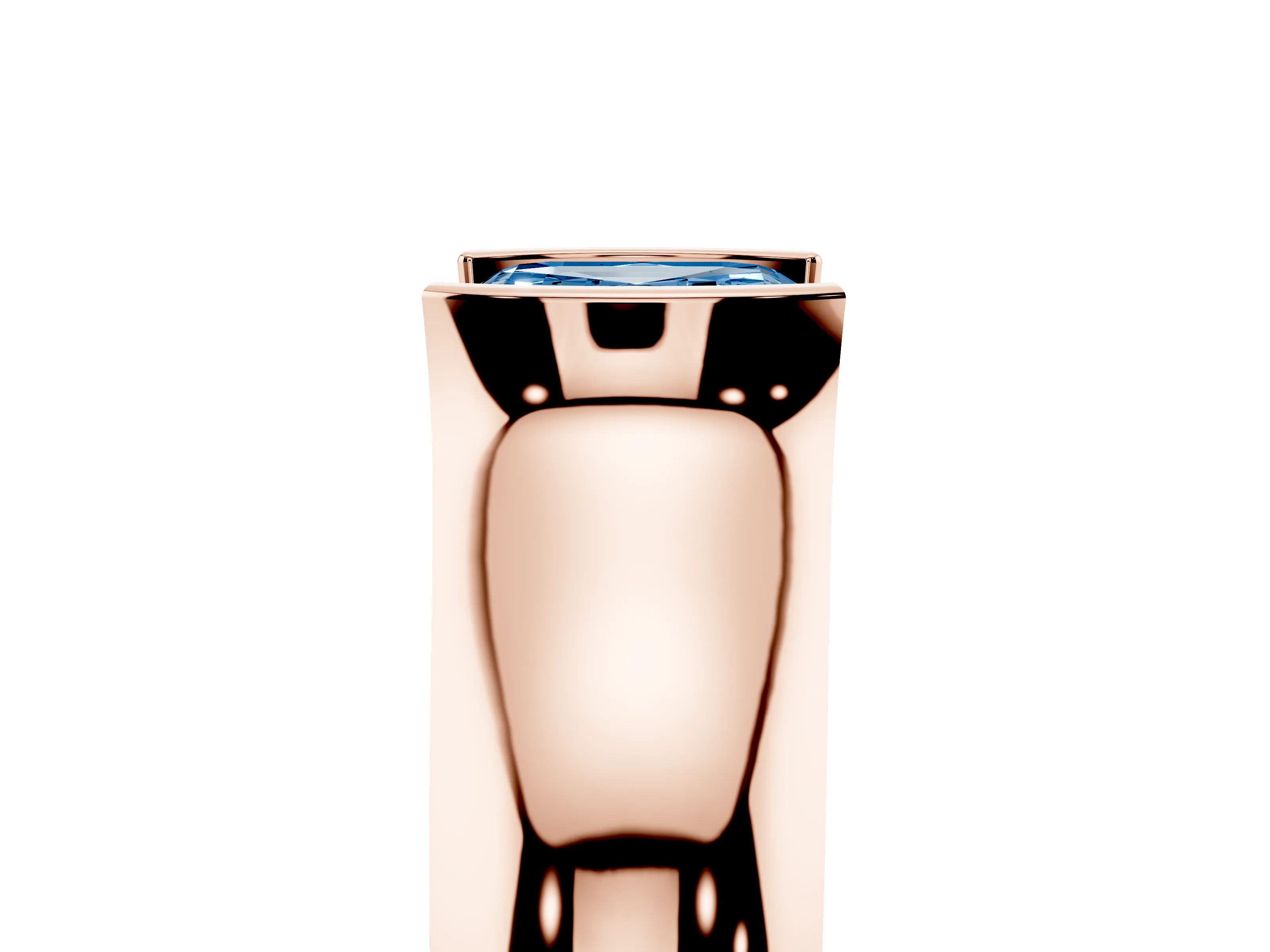 Fancy Blue Asscher Cut Diamond Bezel Solitaire Ring Set in Rose gold with Wide Band